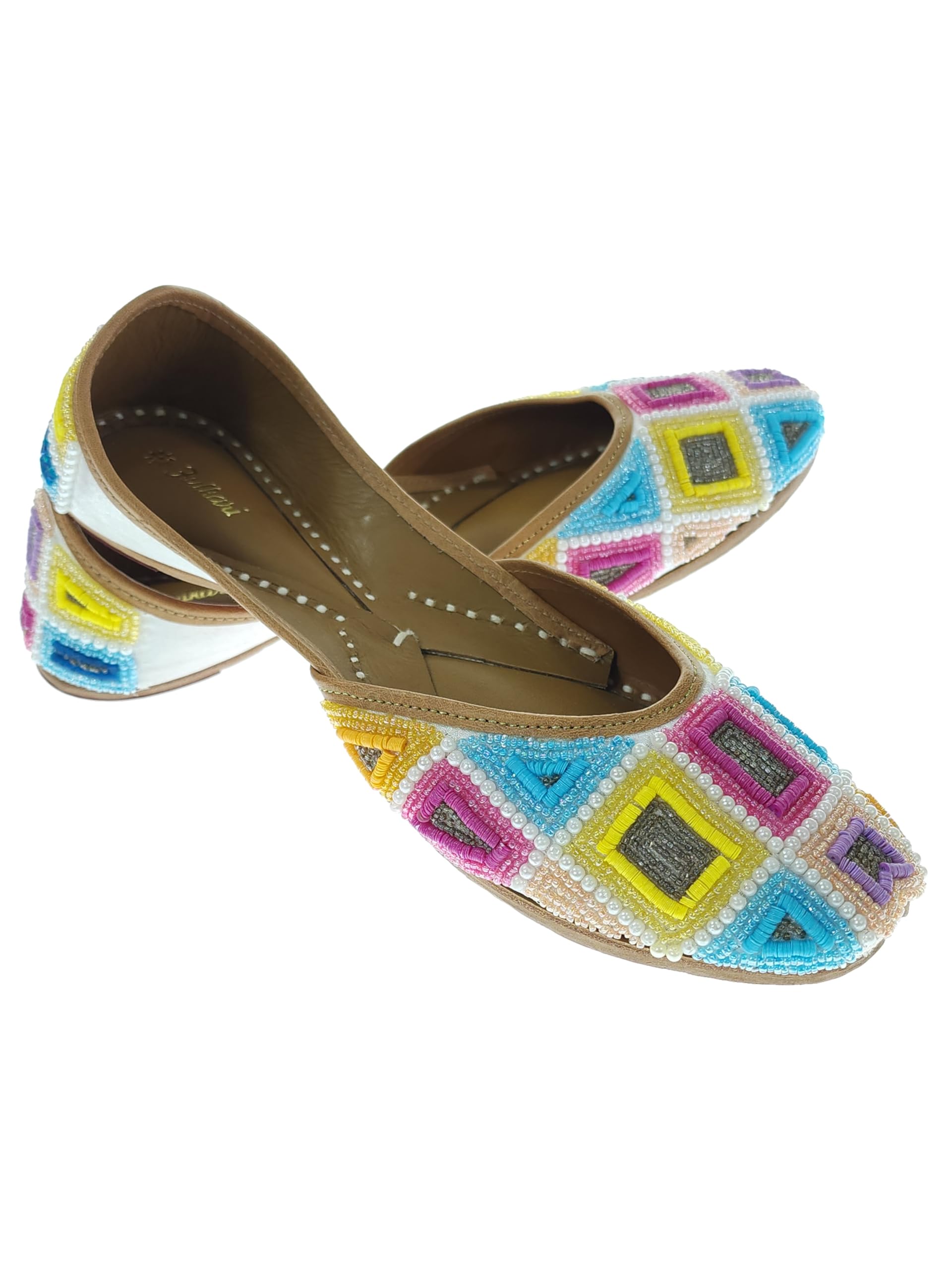 fulkari Women Kalmia Multicolor Genuine Soft Leather Embroidered Jutis | Bite and Pinch Free Jutti | Punjabi Formal Juttis | Girl's Wedding Flat Ladies Mojari | Formal Ethnic Juti |-picture-23