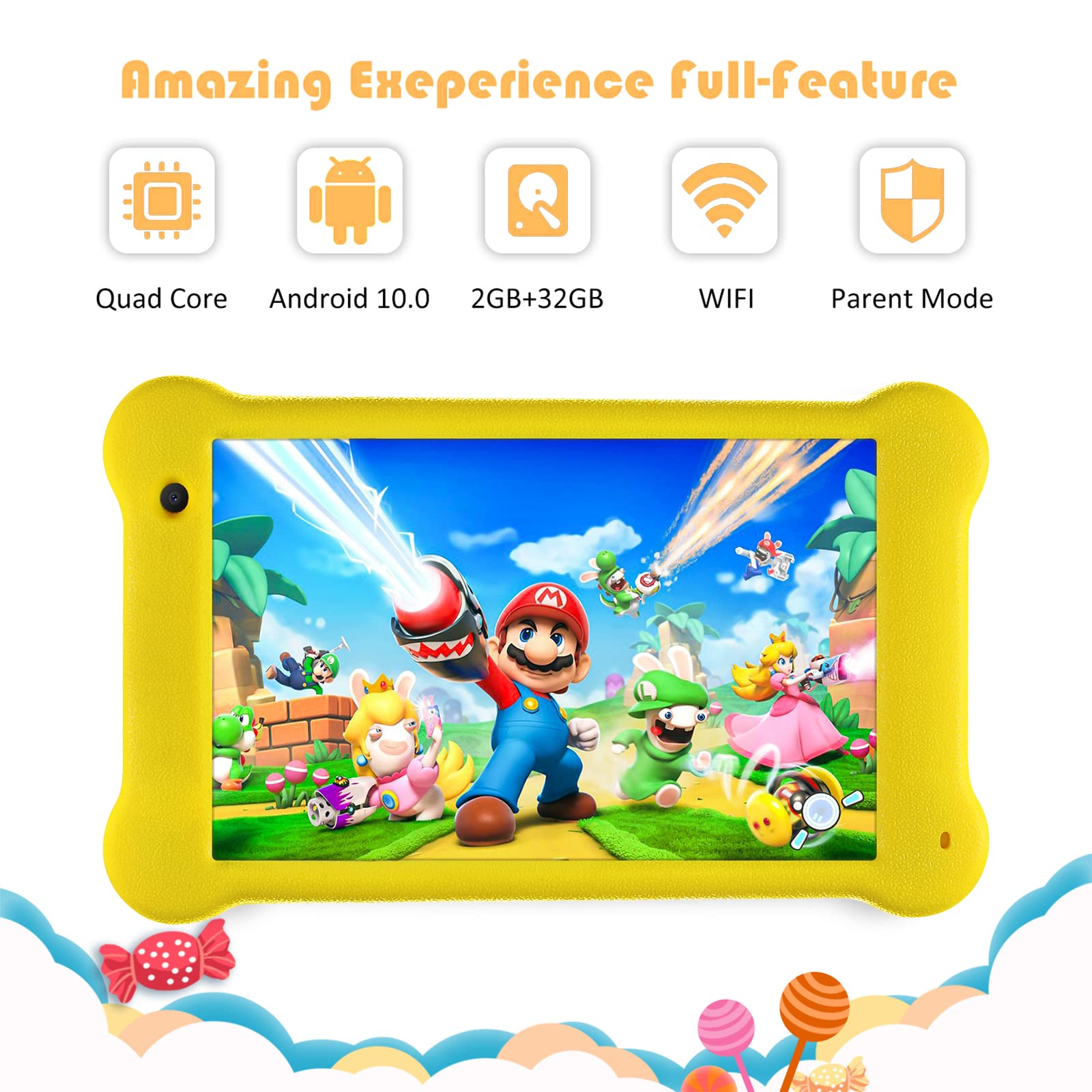 Wainyok Tablet Bambini, 2GB RAM + 32GB ROM, Quad Core, Controllo Parentale, Protezione Per Gli Occhi da 7 Pollici Display IPS Tablet Android 11 Con Custodia a Prova di Bambini