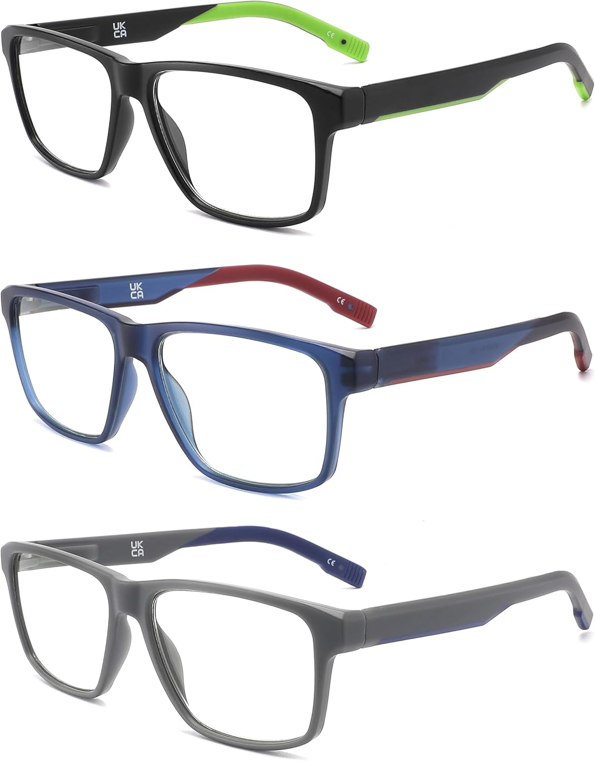 IVNUOYI 3 Pairs Reading Glasses Sports Style Frames with Spring Hinges, Flexible Blue Light Blocking Readers for Men