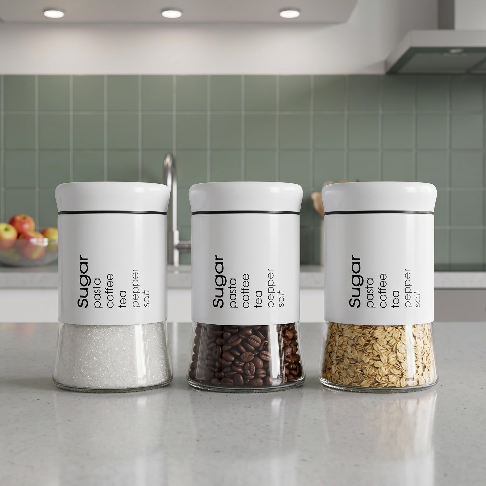 OUNONA 3 tarros de cristal de 600 ml con boca ancha, herméticos, con tapa, ideales para almacenar alimentos secos, té y café. Organizadores de despensa lavables y reutilizables, perfectos para