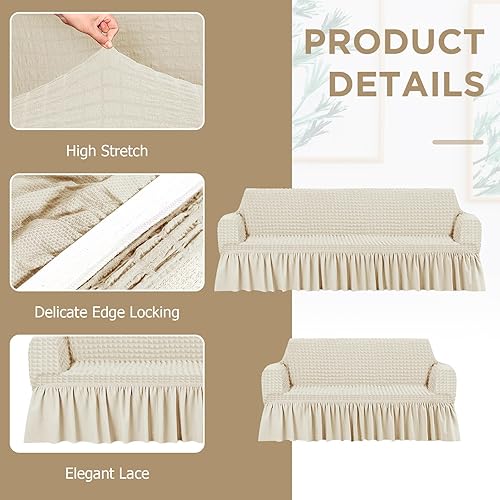 Miniatura 3 de Juego de 2 fundas de sofá para sofá, funda de sofá con falda, duradera, lavable, de alta elasticidad, fundas de muebles para sofá, sofá biplaza y