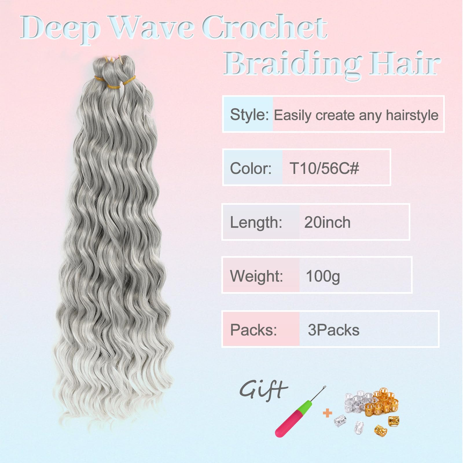 MLETULIPS Curly Crochet Braiding Hair Extensions Deep Wave Braiding Hair Ocean Wave Crochet Hair Soft Synthetic Bohemian Curly Water Wave Crochet Braids for Women (T10/56C# - Image 2