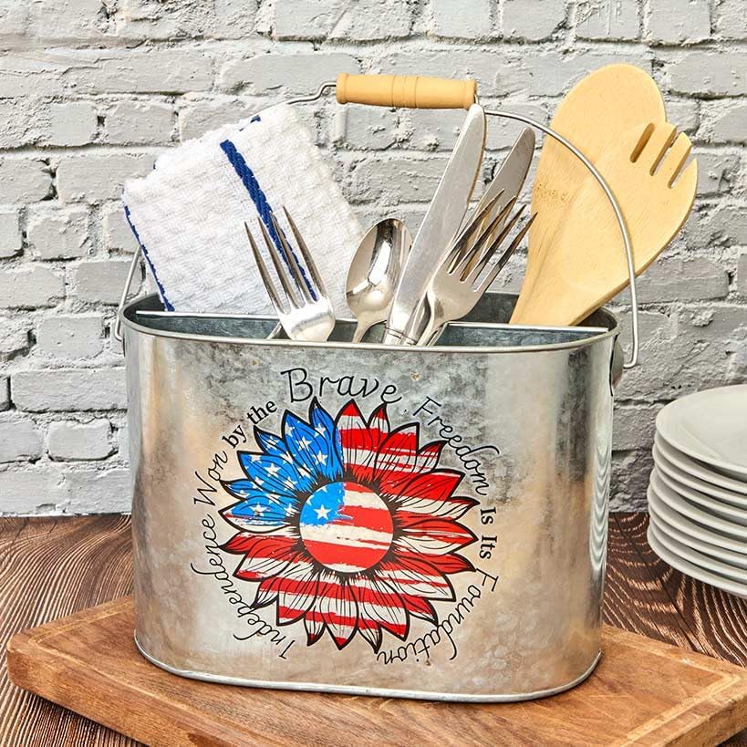 Patriotic American Metal Serving Utensil Caddy
