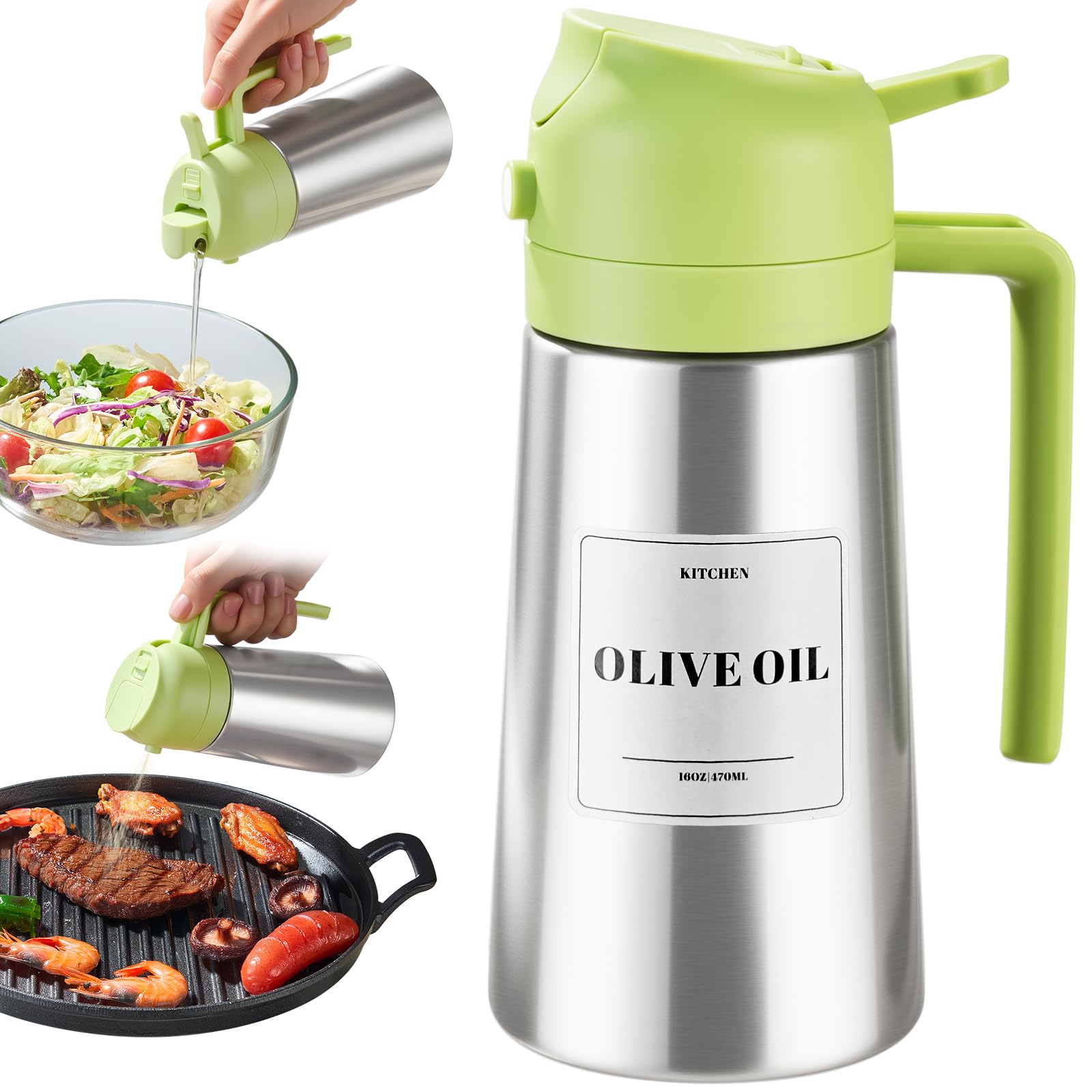 ParaCity Olivenölspender und Ölsprüher – Ölsprüher 500 ml 2-in-1 Ölspender， lichtdichter Ölausgießer für Küche, Luftfritteuse, Kochen, Salat und Grillen