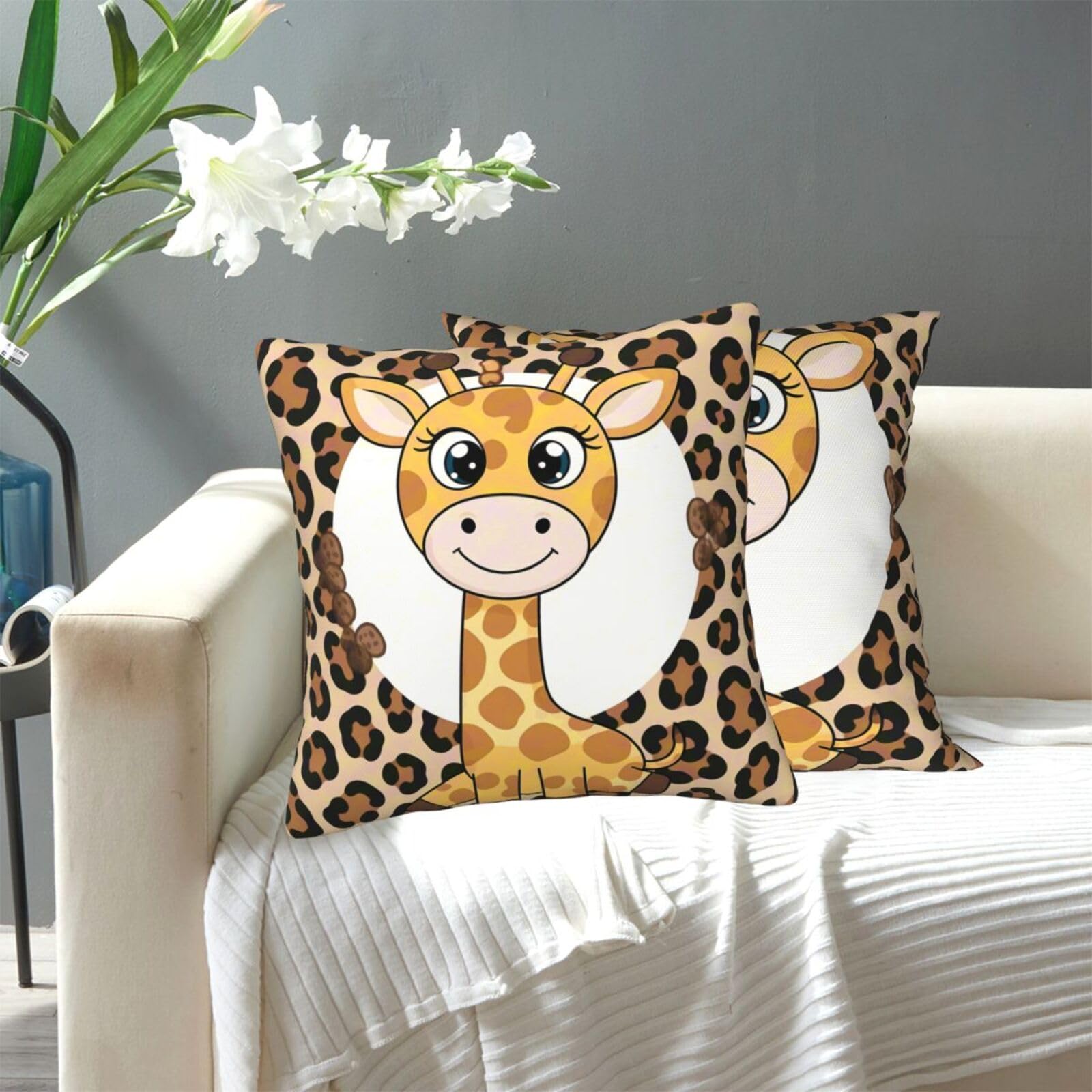 FekiLoot Decorative Throw Pillow Covers Modern Farmhouse Pillowcase Double Sided Cozy Cushion Cover for Sofa Couch Bed 18"X18" Cute Giraffe