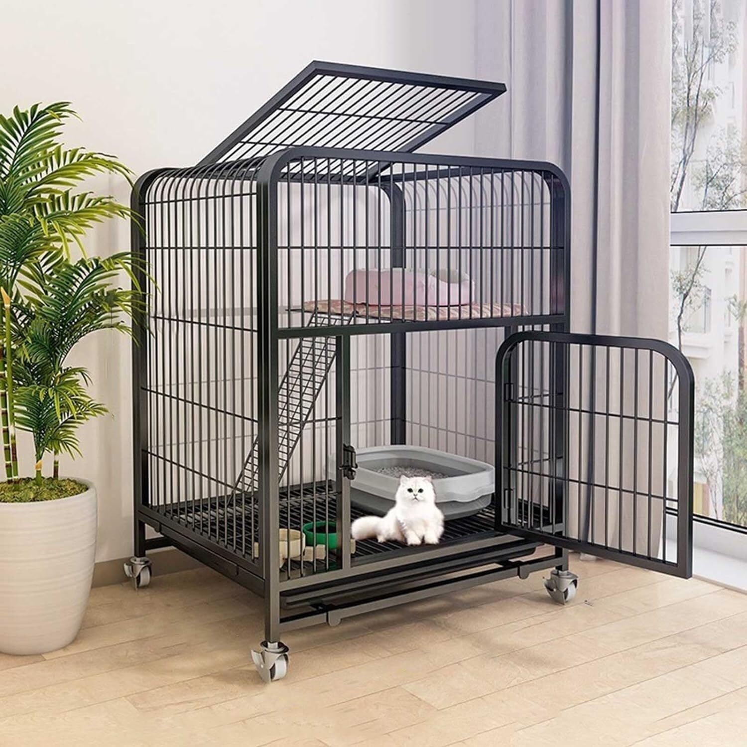 asdchZen Cat House Cat Cage Outdoor Cat Cat Crate Cage Playpen Cat Enclosure On Wheels Metal Kitten Cage - For Small Animal,Kitties For Cat And Small Animals,78X55X100Cm