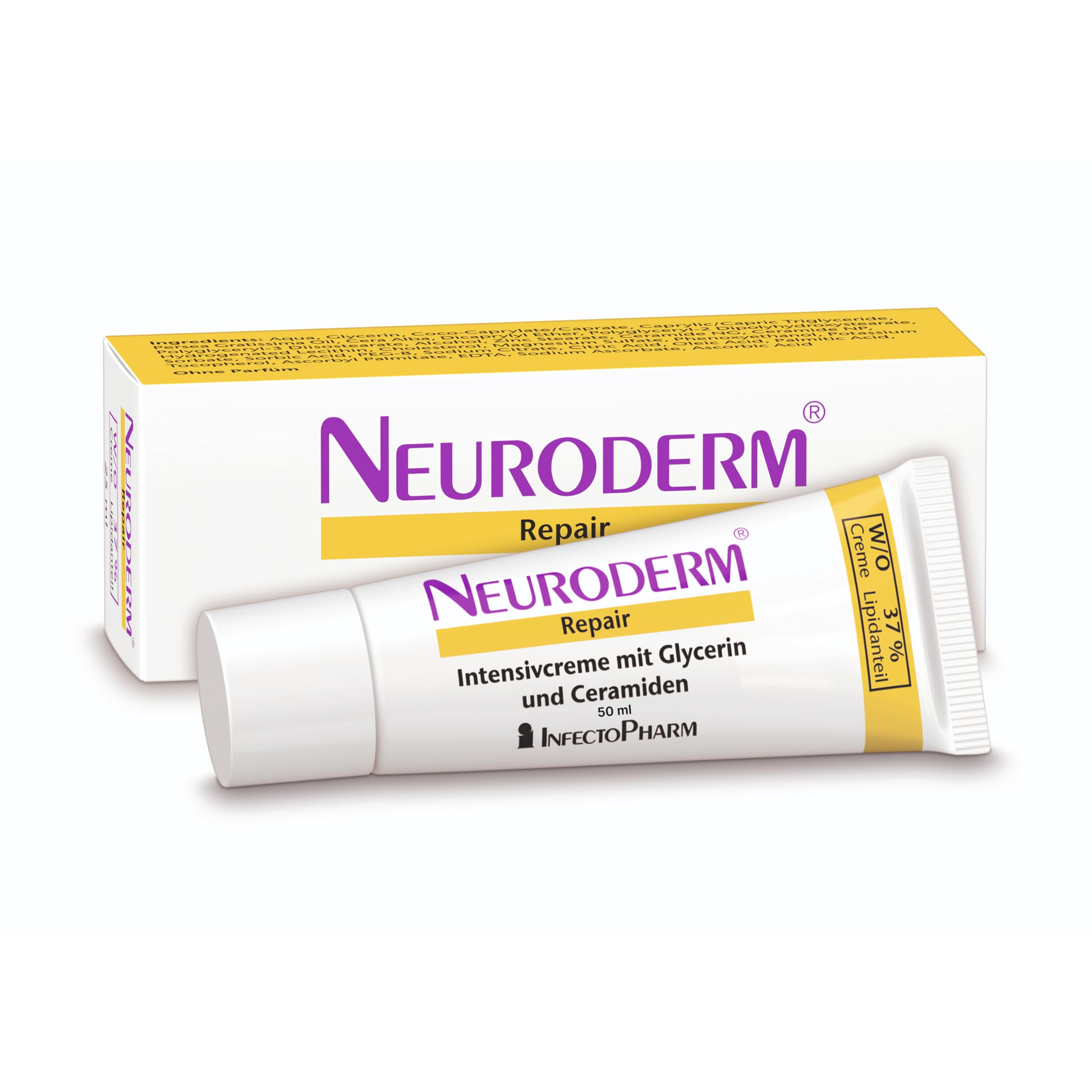 NEURODERM Repair Creme, 50 ml – Hautcreme mit Glycerin & Ceramiden bei Neurodermitis | Für Erwachsene, Kinder & Säuglinge – Unterstützt die Regeneration der trockenen Haut bei Ekzemen