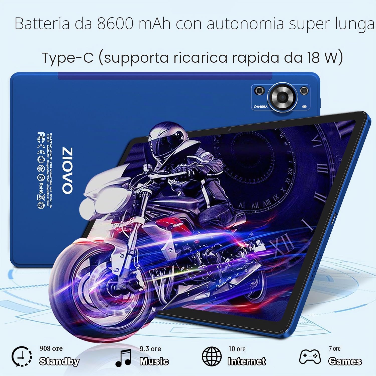 ZIOVO Tablet 11 Pollici Android 13 Tablet PC,16GB RAM+256GB ROM/TF 1TB, Octa Cores 2.0Ghz Tablets, 5G WiFi/Corpo in Metallo/8600mAh/ 2000 * 1200 FHD IPS/13+5MP/GMS/BT5.0/GPS, Tablet con Caso-Blu