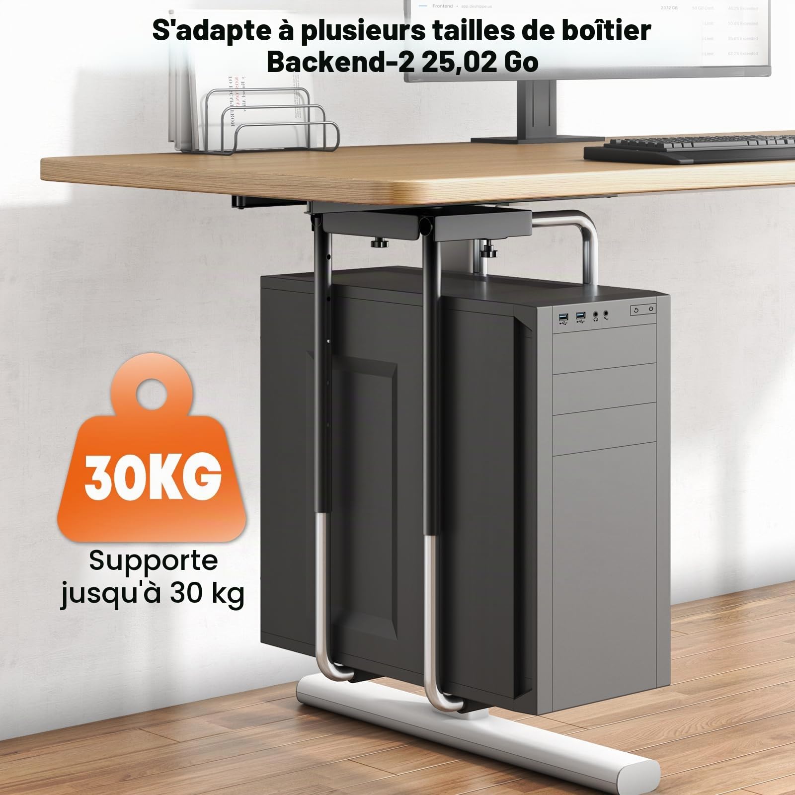 Support PC sous Bureau Réglable avec Rail Coulissant,Rotation à 360° Support Boîtier d'Ordinateur avec Coussin De Protection,Excellente Circulation De l'Air,Charge Maximale 30kg