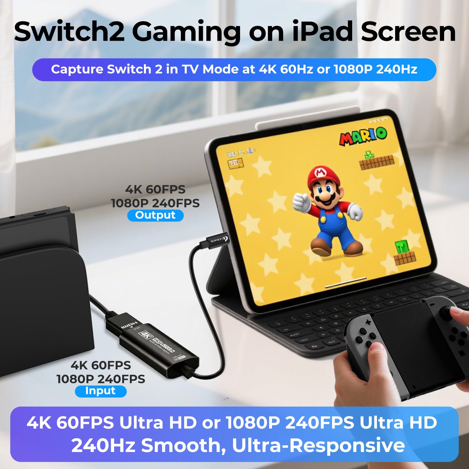 Guermok Tarjeta de captura HDMI 4K a 60FPS, 1080P a 240FPS USB 3.0 HDMI a USB A/C tarjeta de captura de video para transmisión, funciona con Pad, Switch 2/1, PS4/5, Xbox1, Quest3, Mac OS, Windows