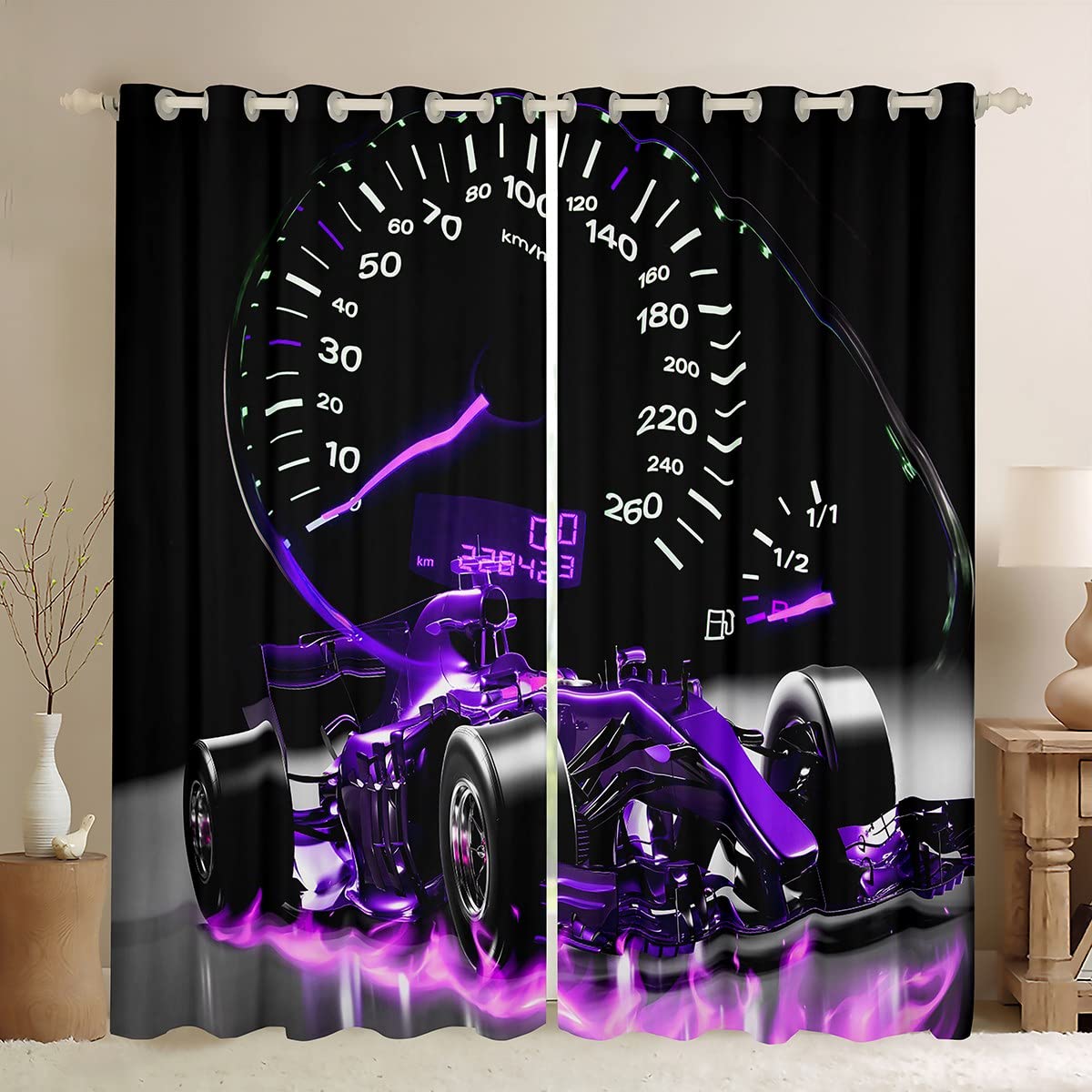 Loussiesd Sports Car Window Curtains for Bedroom Living Room Formula Race Car Curtains for Kids Boys Girls Extreme Sports Window Drapes Cool Speed Purple Window Treatments W46*L72 — image 1