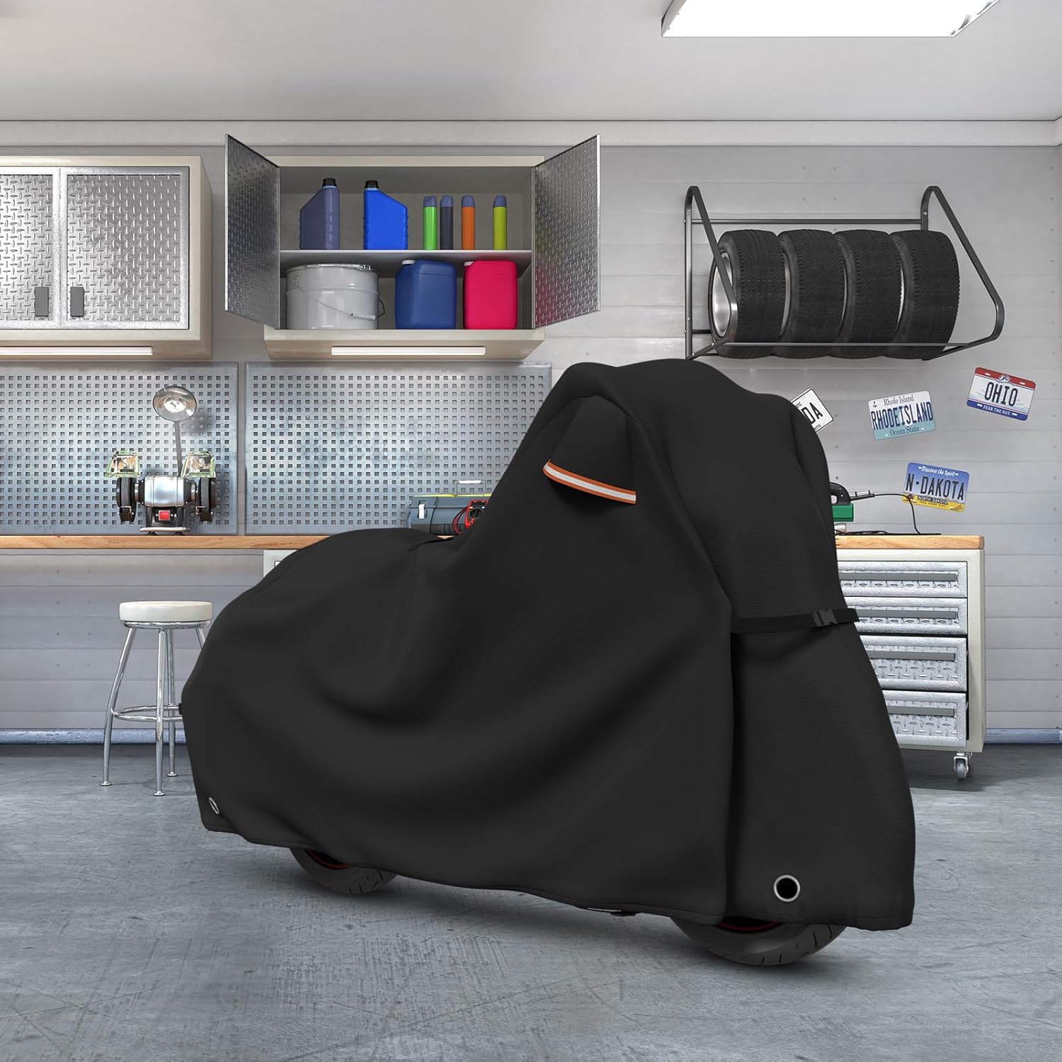 Roasivi Motorcycle Covers Waterproof Outdoor Storage for Harley Davidson Touring Models Heavy Duty Cover for General Motorcycle 110" L x 45" W x 59" H Black
