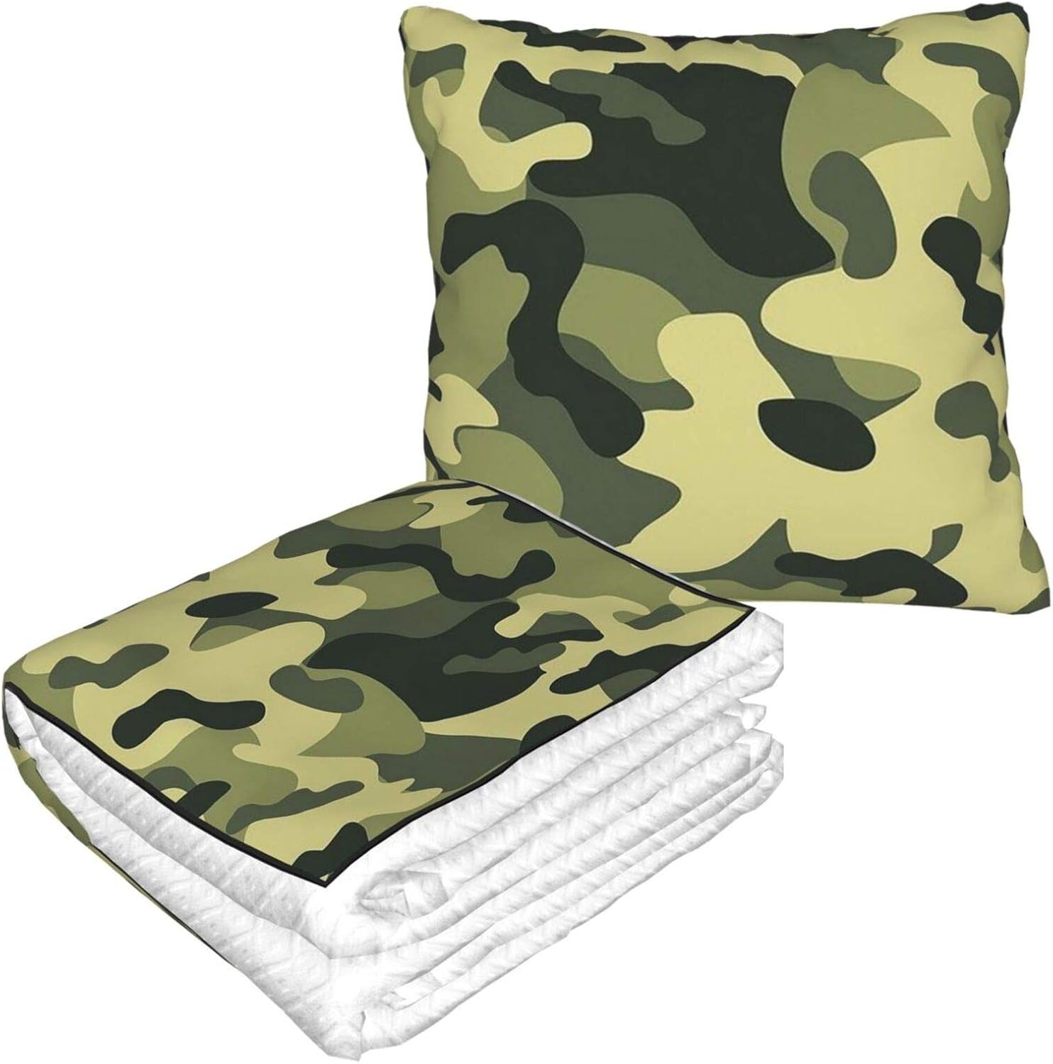 Carwayii Travel Pillow Blanket 2 in 1, Brown Green Pattern