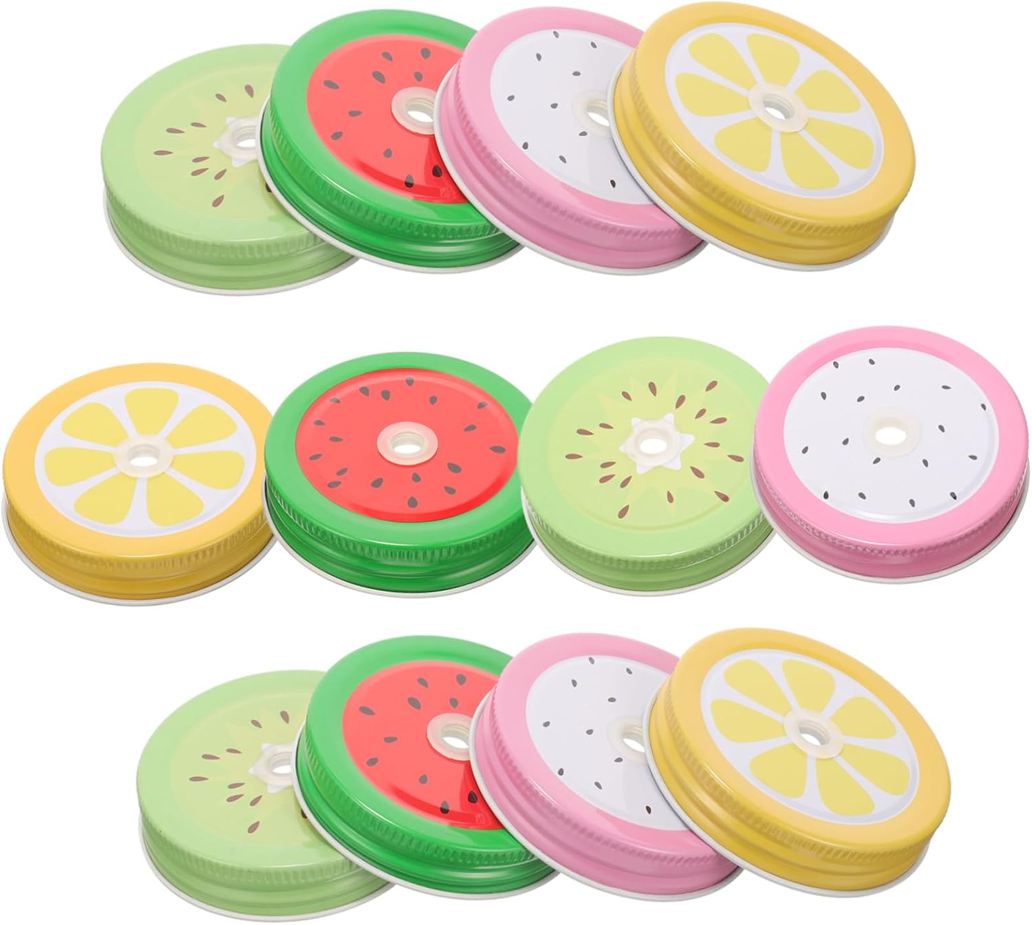 OUNONA 20Pcs Fruit Pattern Jar Lids with Straw Airtight Mouth Canning Jar Sealing Lids for Jars for Beverages and Food Storage
