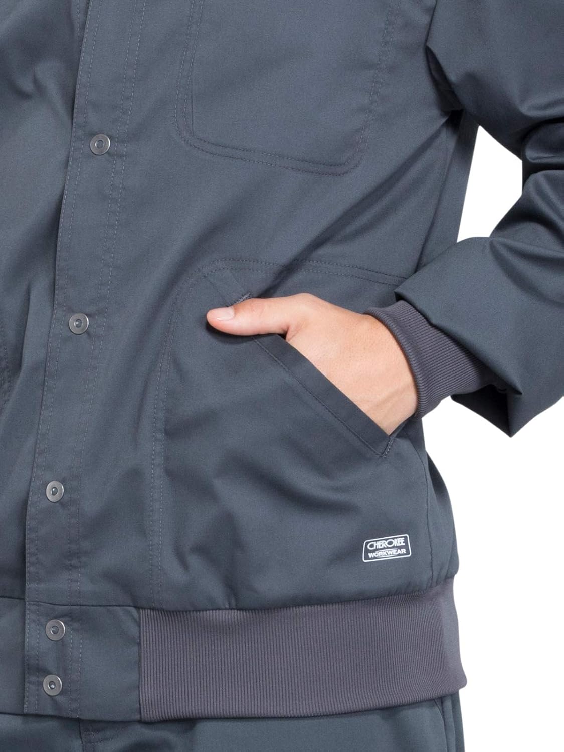 Cherokee Men Scrubs Jacket Workwear Core Stretch Snap Front Plus Size WW330, 5XL, Pewter