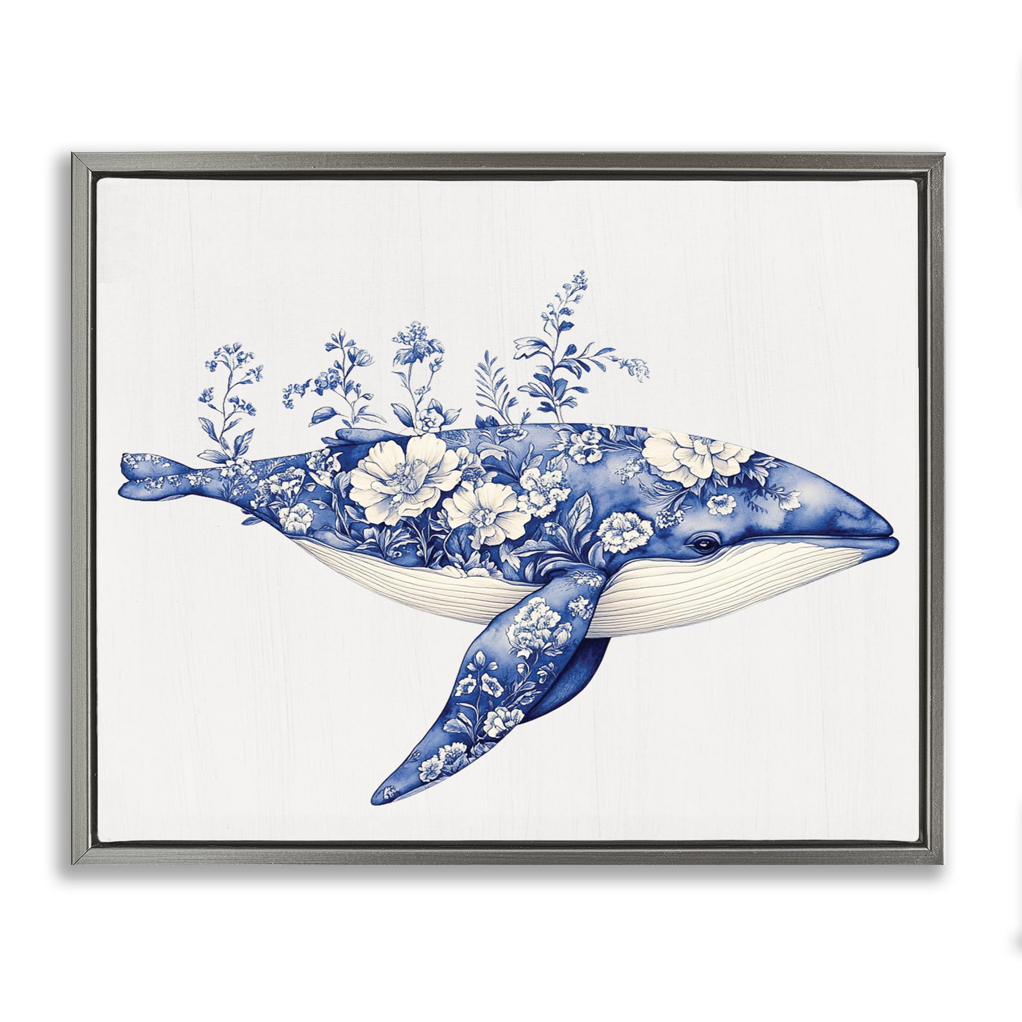 Blooming Toile Whale Coastal, 24 x 30 Inch Canvas in Floater Frame