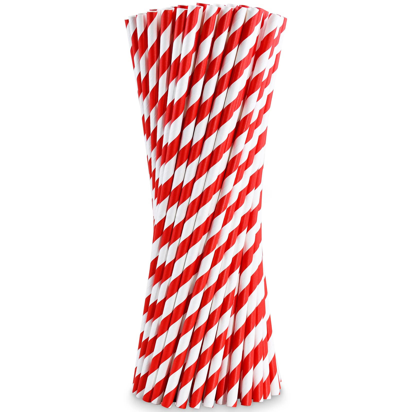 Lot De 100 Pailles En Papier Rayées - 21.6 Cm - 10 Mm Large - Résistantes 4 Plis Pour Smoothie, Cocktail, Bar