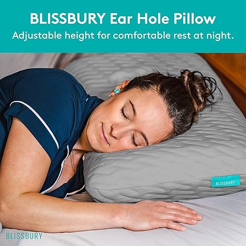 Miniatura 5 de BLISSBURY Almohada de oreja con orificio para las orejas para dormir con dolor de oído  Almohada de perforación de oreja  Almohada de espuma