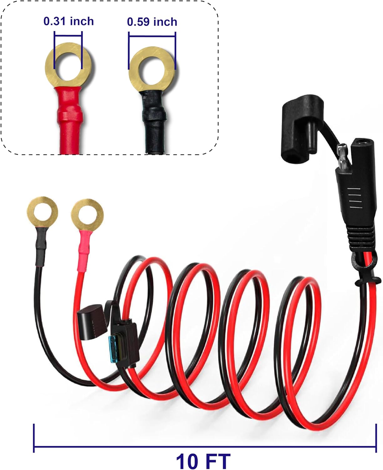 BFXM 10AWG 10FT SAE Connector Extension Cables with 15& 20A Fuse image 2