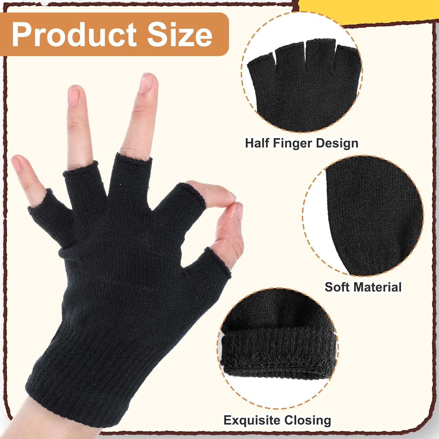 4 Pairs Fingerless Gloves, Winter Half Finger Gloves Warm Knitted Glove Black Stretchy Mittens Fingerless Glove for Men Women Working Gaming Driving Writing - Image 7