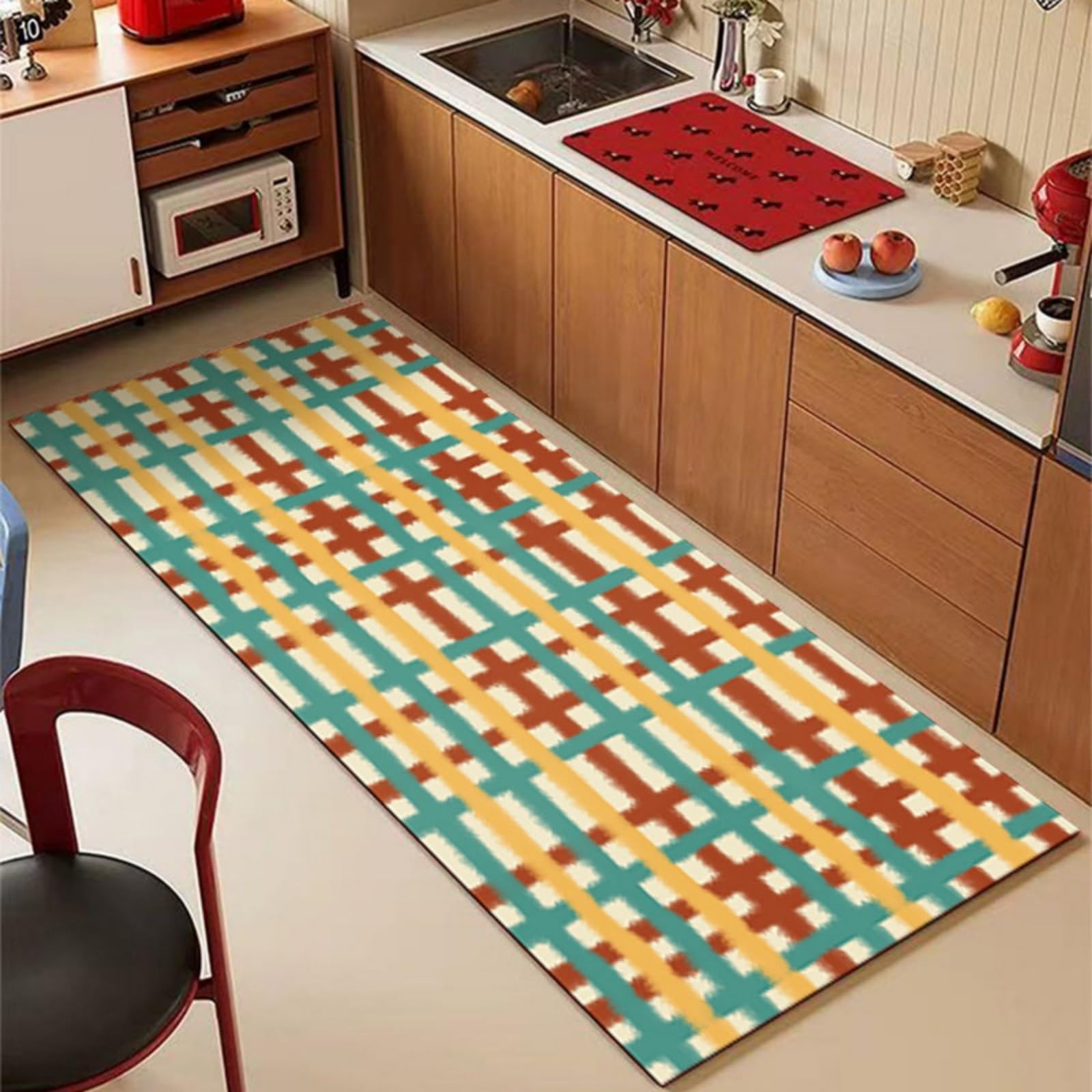 Alfombra de PVC impermeable con textura antifatiga y diseño geométrico de rayas