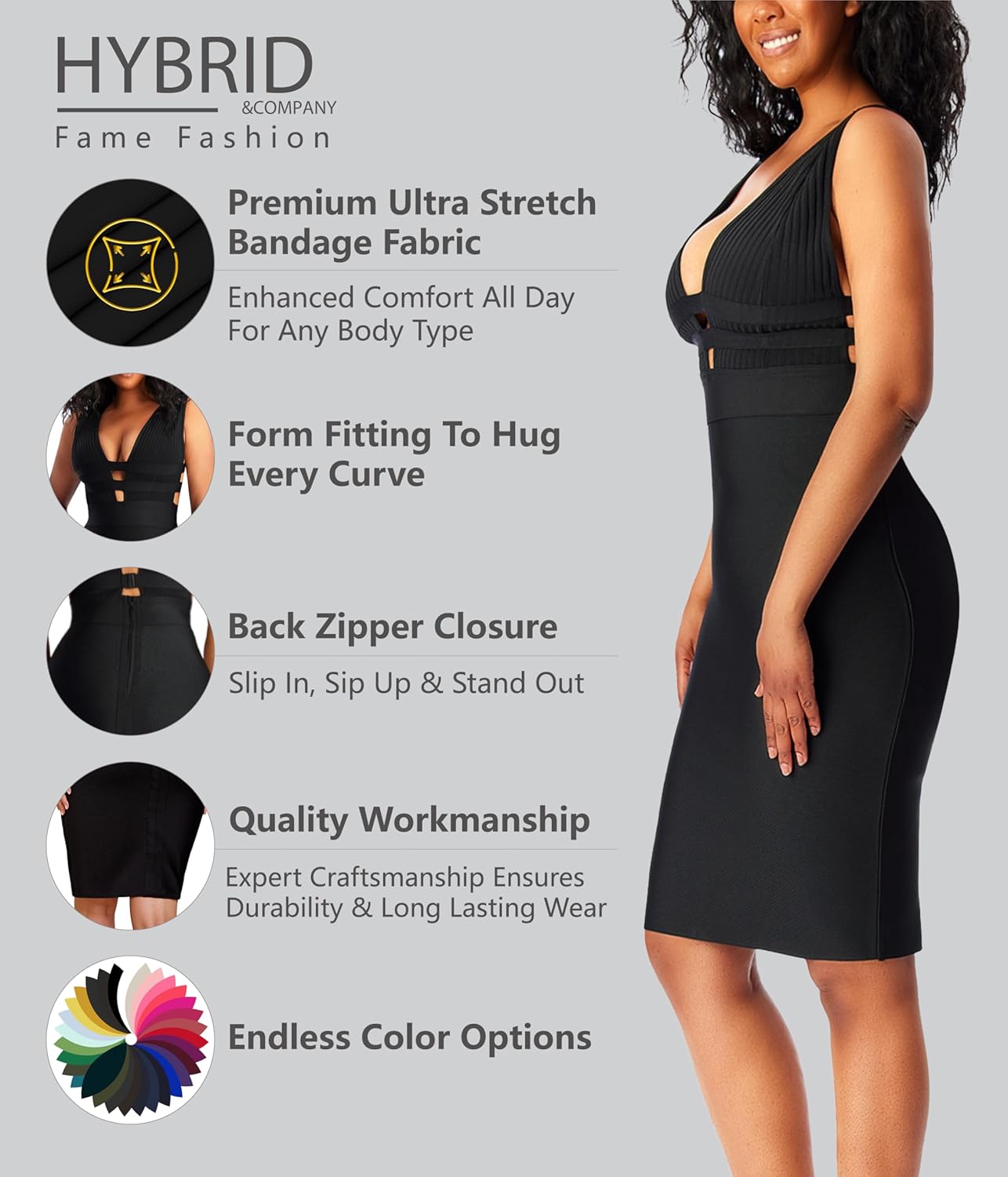 Hybrid & Company Womens Elegance Stretch Chic Bandage Dress - Image 4