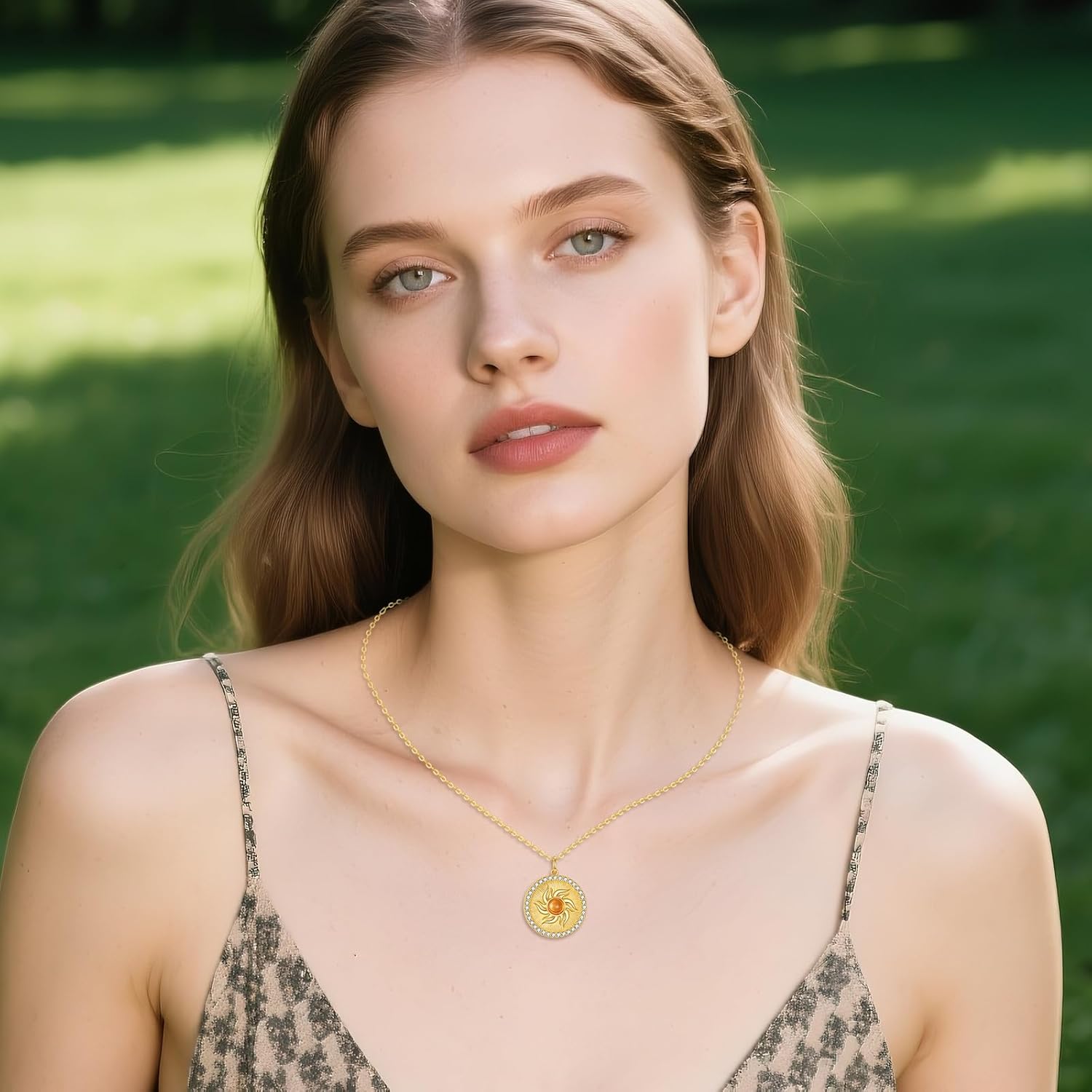 Sun Pendant Necklace 925 Sterling Silver Amber Gold Sun Necklace Jewelry Gift for Women - Image 2