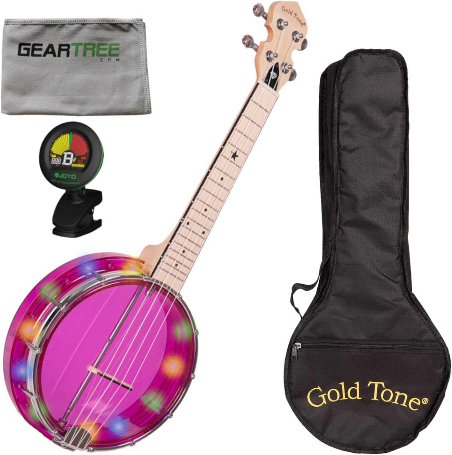 Goldtone LGLT Light-Up Little Gem Banjo Ukulele w/Bag, Tuner, and Geartree Clot