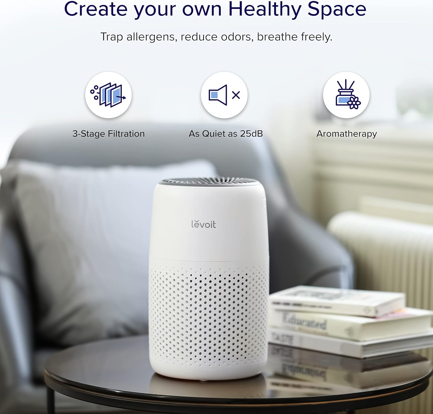 LEVOIT Air Purifiers: Bedroom Home Cleaner with HEPA Filter, Fragrance Sponge for Better Sleep, Filters Smoke, Allergens