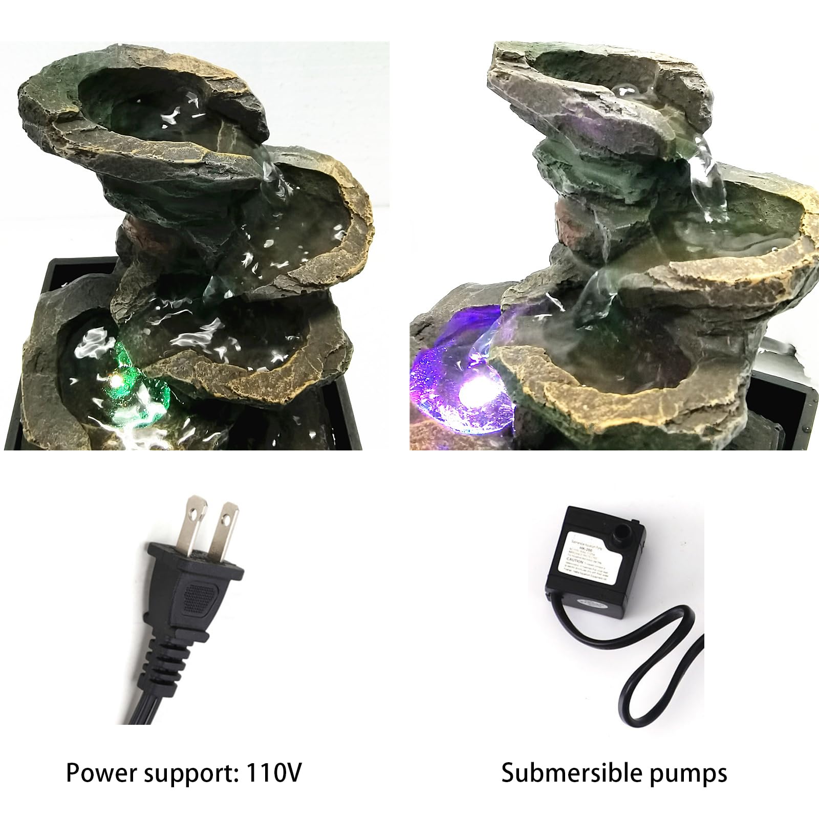 Fuente de mesa de interior GWZiehory con luz y sonidos naturales de cascada para escritorio, spa y decoración del hogar, fuente de escritorio de 4 niveles pequeña para ocio y relajación, meditación