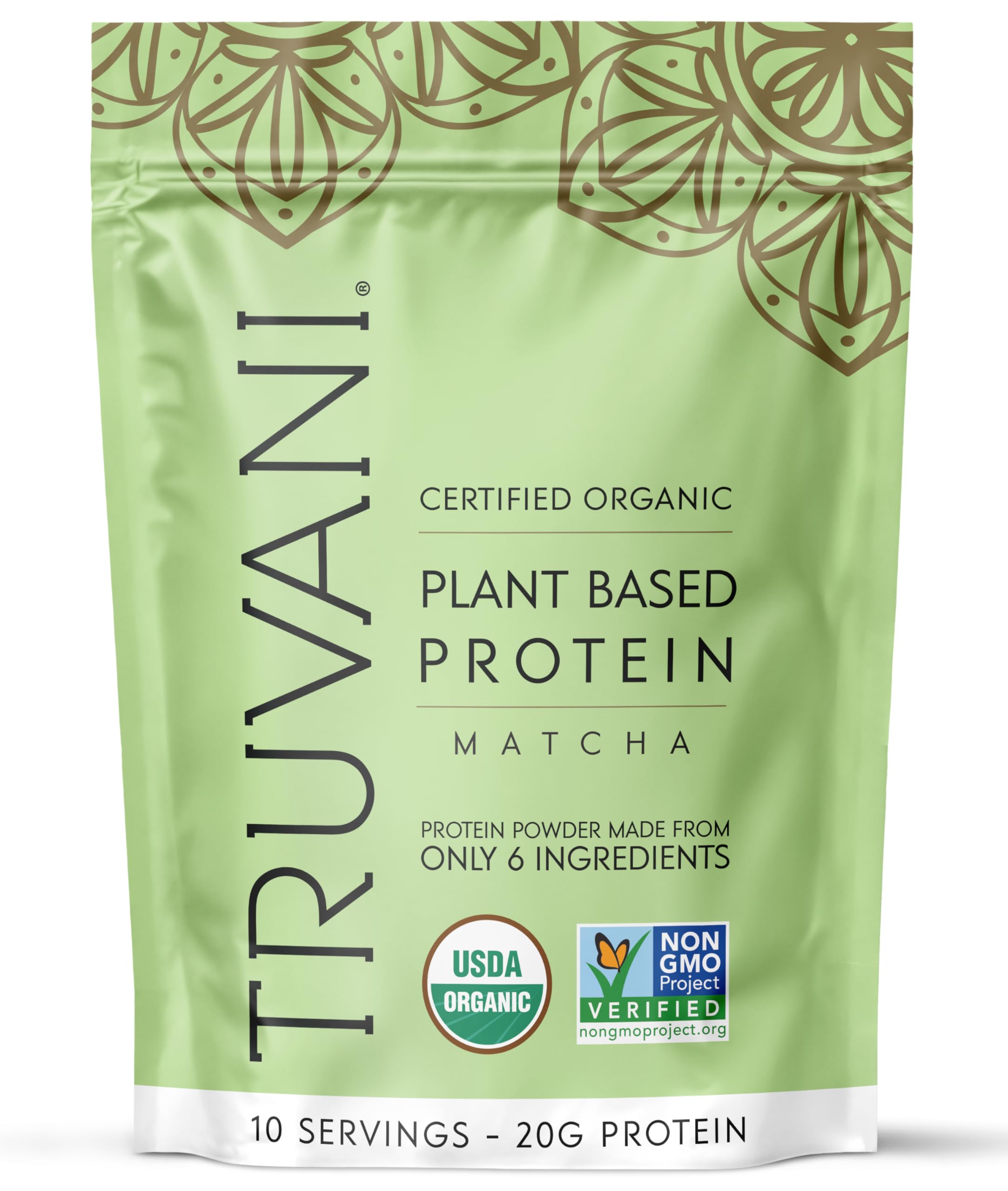 Truvani Vegan Pea Protein Powder | Matcha | 20g Organic Plant Based Protein | 10 Servings | Keto | Gluten & Dairy Free | Low Carb | No Added Sugar