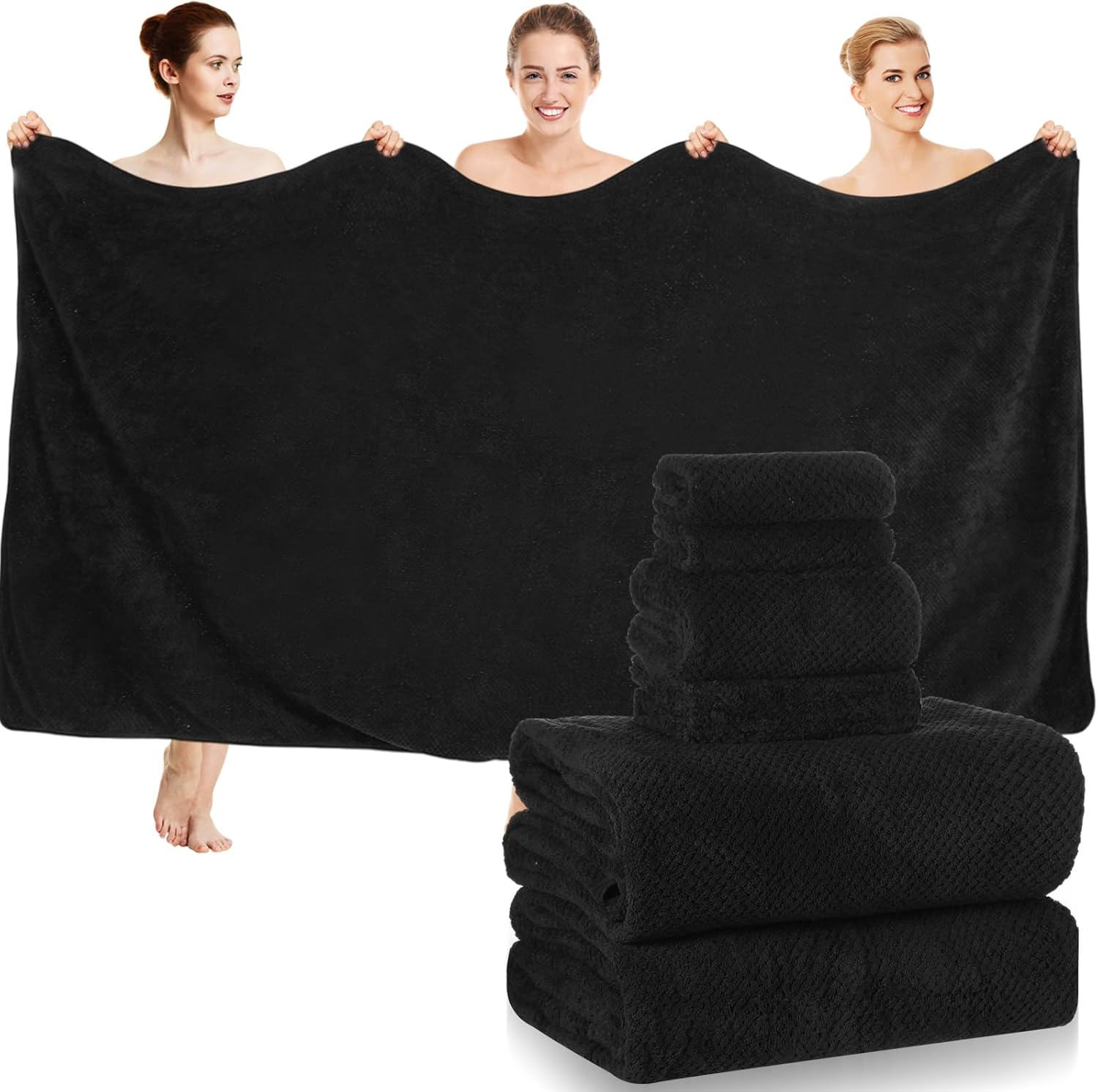Peryiter Oversized Bath Towels Set of 6 for Adults 40x80 Inches Extra Large Bath Towel Sets Bathroom Sheets Jumbo Shower Towels Quick Dry Absorbent Soft Microfiber for Adults(Black)