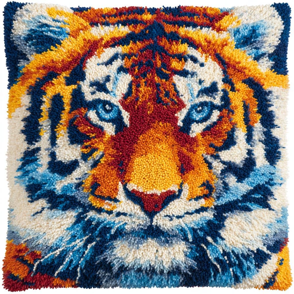 Henypt Latch Hook Pillow Case Kits, Tiger