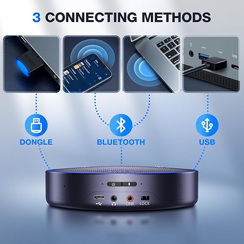 Miniatura 7 de EMEET Altavoz y micrófono de conferencia M3, altavoz Bluetooth certificado por Zoom con 4 micrófonos AI, captación de voz de 360, tiempo de
