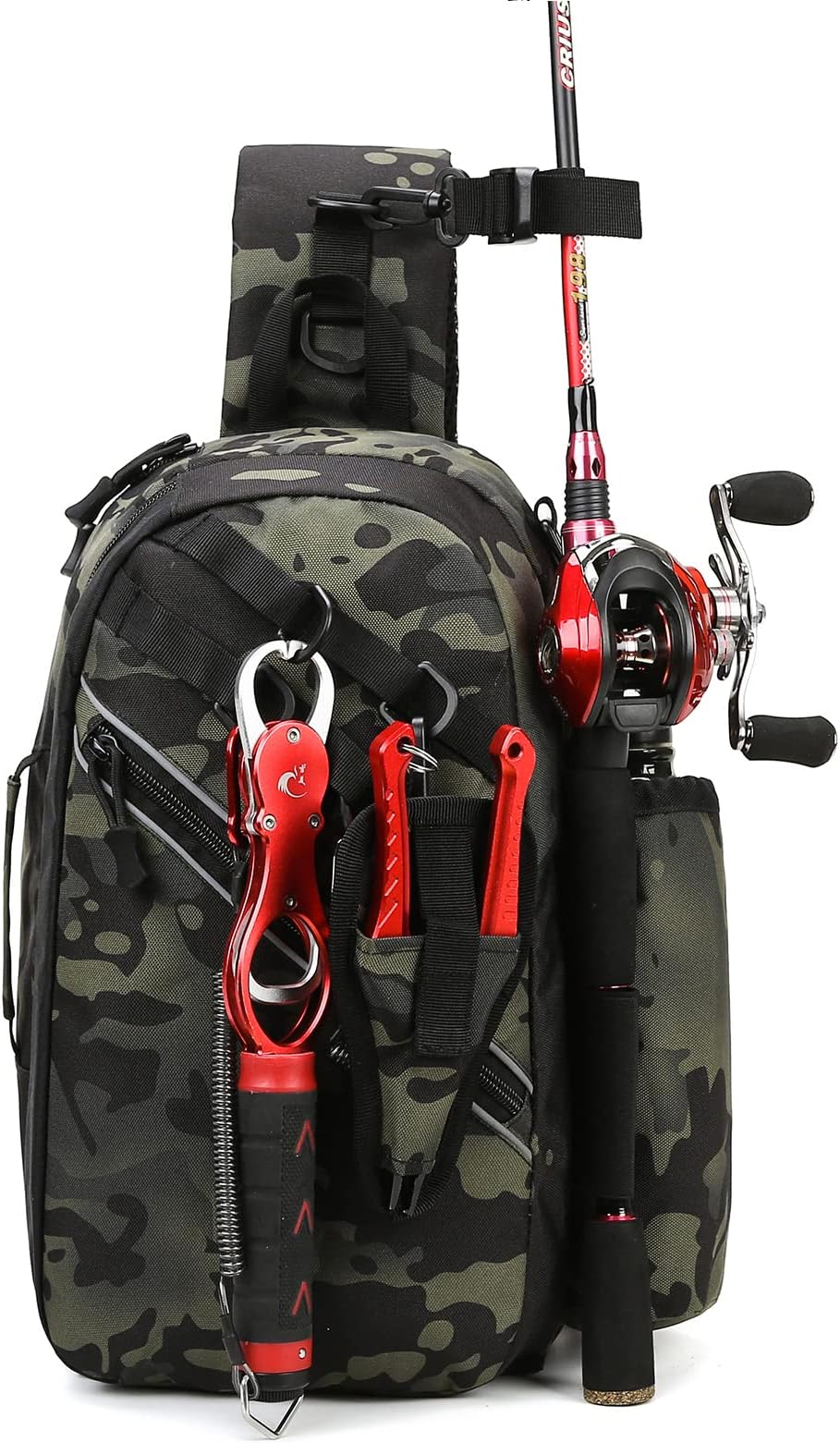 icyant Fishing Backpack with Rod Holder, Waterproof Fishing Tackle Bag Multifunctional Outdoor Sling Fishing Gear Bag Breathable Shoulder Storage Backpack for Fishing Hiking Hunting