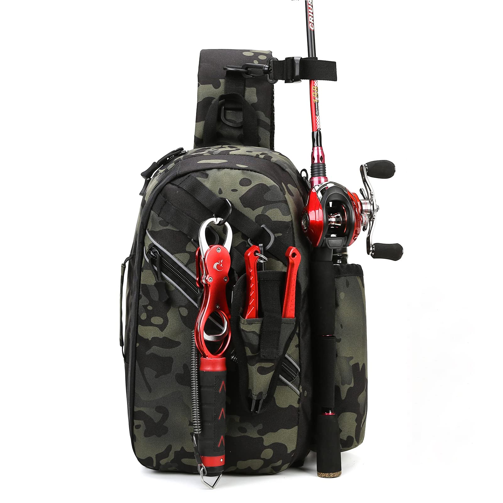 icyant Fishing Backpack with Rod Holder, Waterproof Fishing Tackle Bag Multifunctional Outdoor Sling Fishing Gear Bag Breathable Shoulder Storage Backpack for Fishing Hiking Hunting