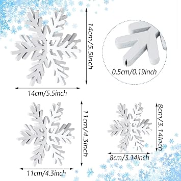 Bucherry 12 Pcs Wooden Snowflakes Table Decor,White