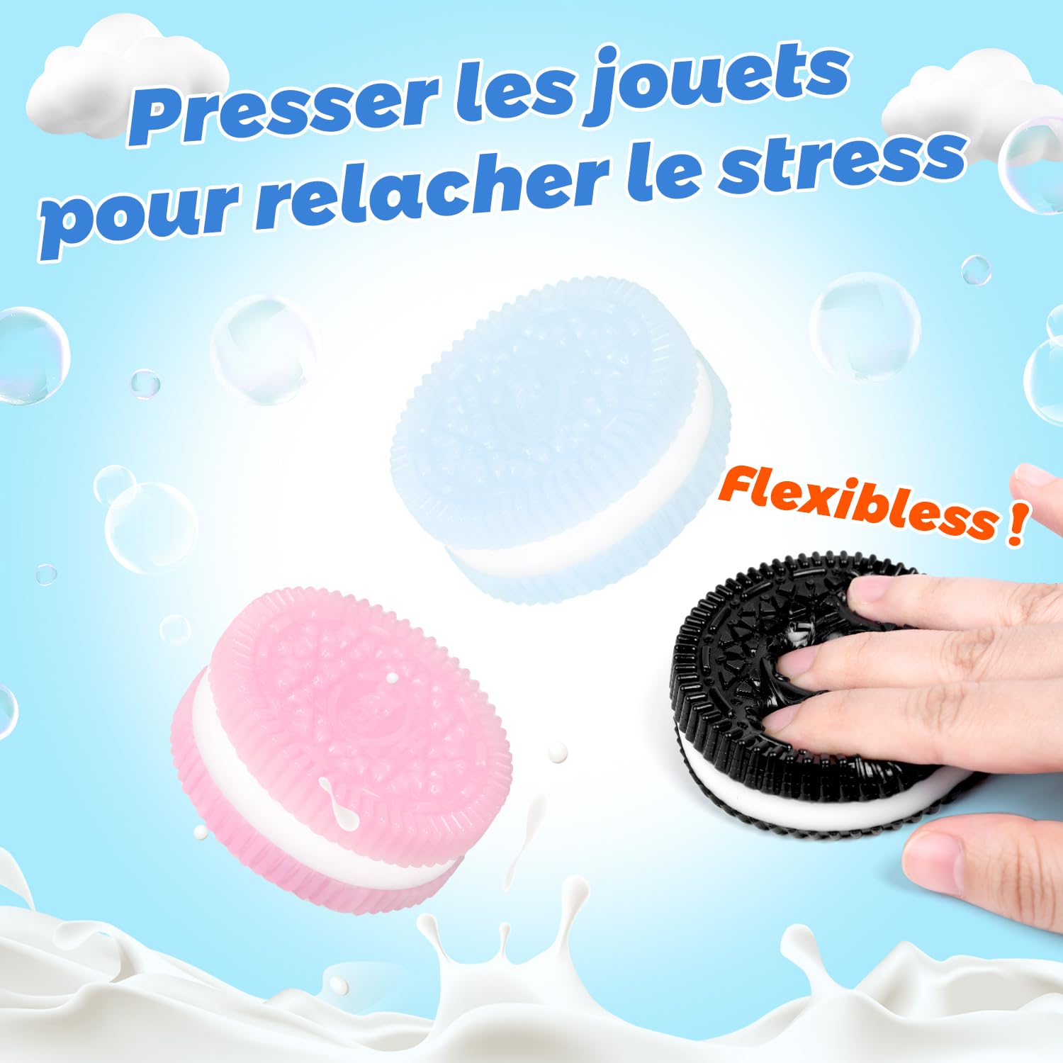 DERAYEE Set De 3 Biscuits Squishy Anti-Stress – TPR Souple, Couleurs Noir/rose/bleu – Soulage Stress Et Anxiété – Enfants Adultes