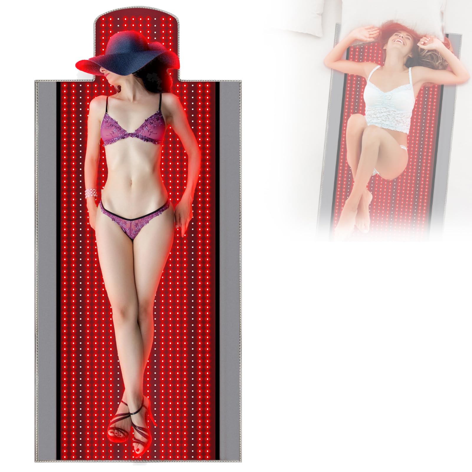 1370LEDs Red Light Therapy, Ceintures Luminothérapie Infrarouge, 660nm & 850nm Lumiere Rouge Thérapie avec Minuterie, Lumière Rouge Coussinet Portable pour La Taille, Le Dos Et Le Cou