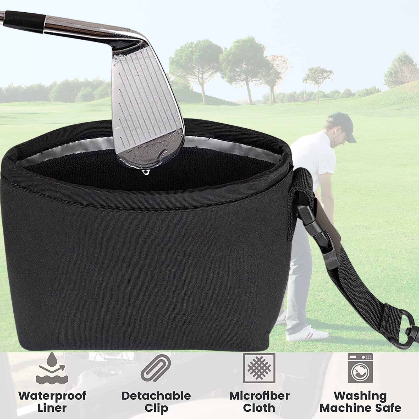 SUBORAWOS Golf Club and Golf Ball Cleaning Bag, Waterproof Liner Detachable Clip, Machine Washable, Golf Accessory Cleaning Bag (Grey) - Image 3