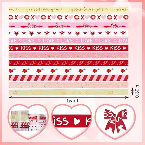 Miniatura 7 de ALIBBON 9 rollos de cinta roja de 27 yardas de 38 pulgadas para el día de San Valentín cinta decorativa de satén de grogrén para boda día de San