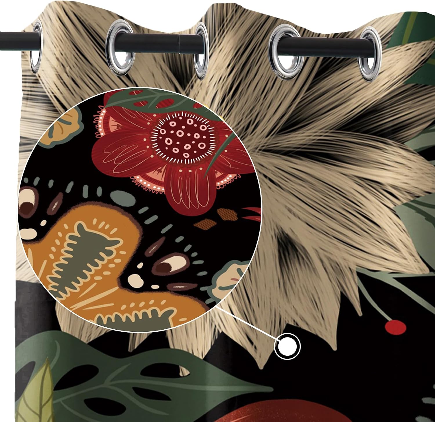 Renaiss Black Boho Floral Blackout Curtains for Bedroom Mid Century Bohemian Flower Print Morden Abstract Botanical Thermal Insulated Drapes for Living Room Decor 2 Panels Set, 42x63 Inch