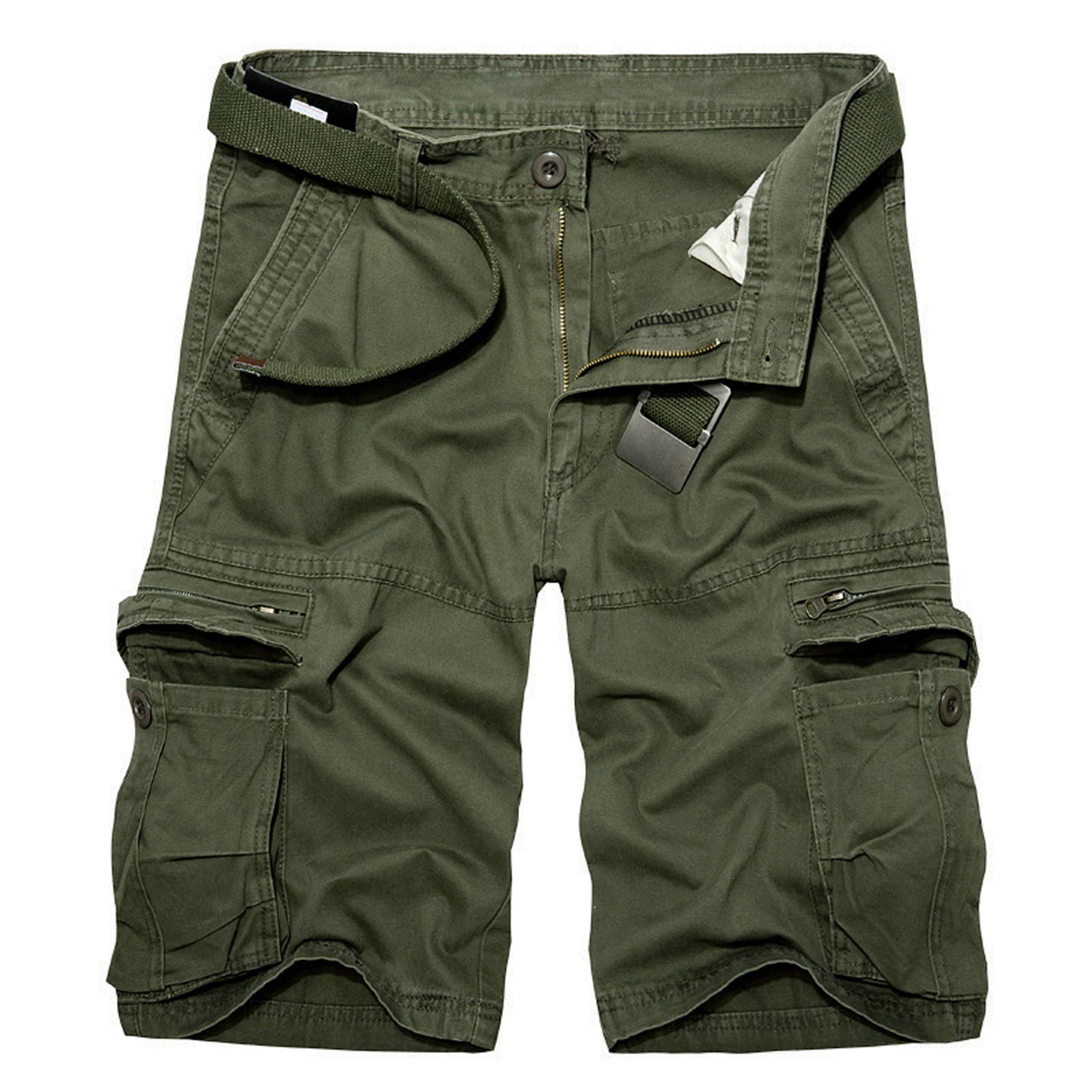 New front Pantalones Cargo de Verano de Color Sólido para Hombre Pantalones Cortos Casuales de Verano para Correr para Hombre Multibolsillo para Exteriores sin cinturón