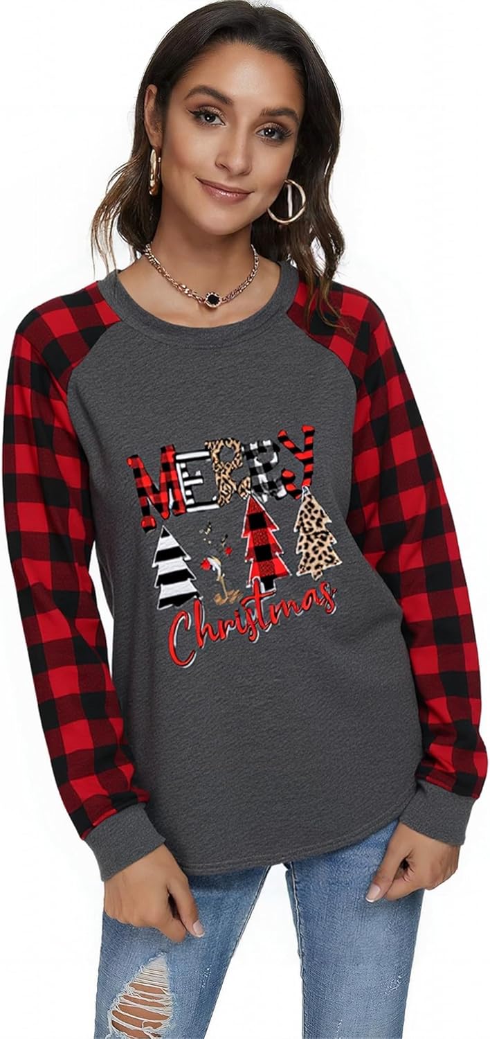 Womens Long Sleeve Christmas Shirts Holiday Pullover Tops Merry Christmas Graphic Xmas Gift T-Shirt - Image 2