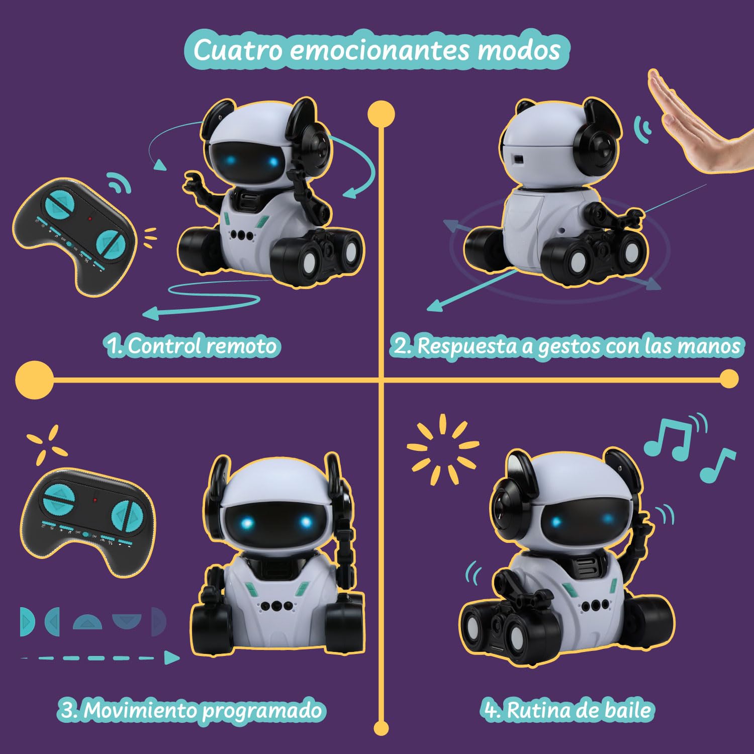 Science4you Robot Inteligente ROMI - Robot con Mando a Distancia para Niños con Ojos LED, Música y Cuatro Modos, Juguetes Interactivos, Regalo Original para Niños y Niñas de 6 7 8 9 10+