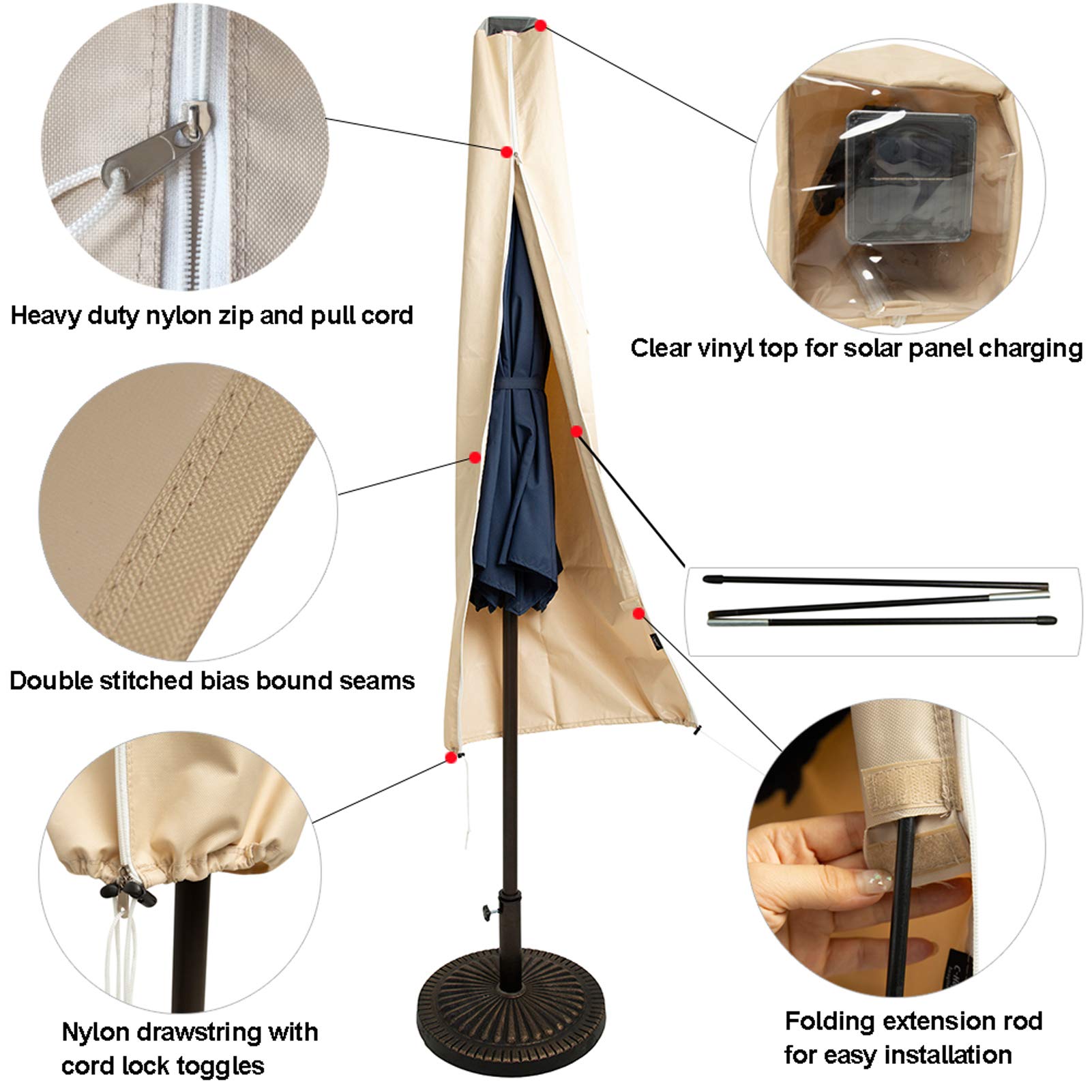 brookstone weather wrap patio umbrella cover Amazon.com : C-Hopetree Patio Umbrella Cover for 7ft to 11ft Solar LED Outdoor  Market Umbrellas, Waterproof, with Zipper and Rod, Beige : Patio, Lawn &  Garden