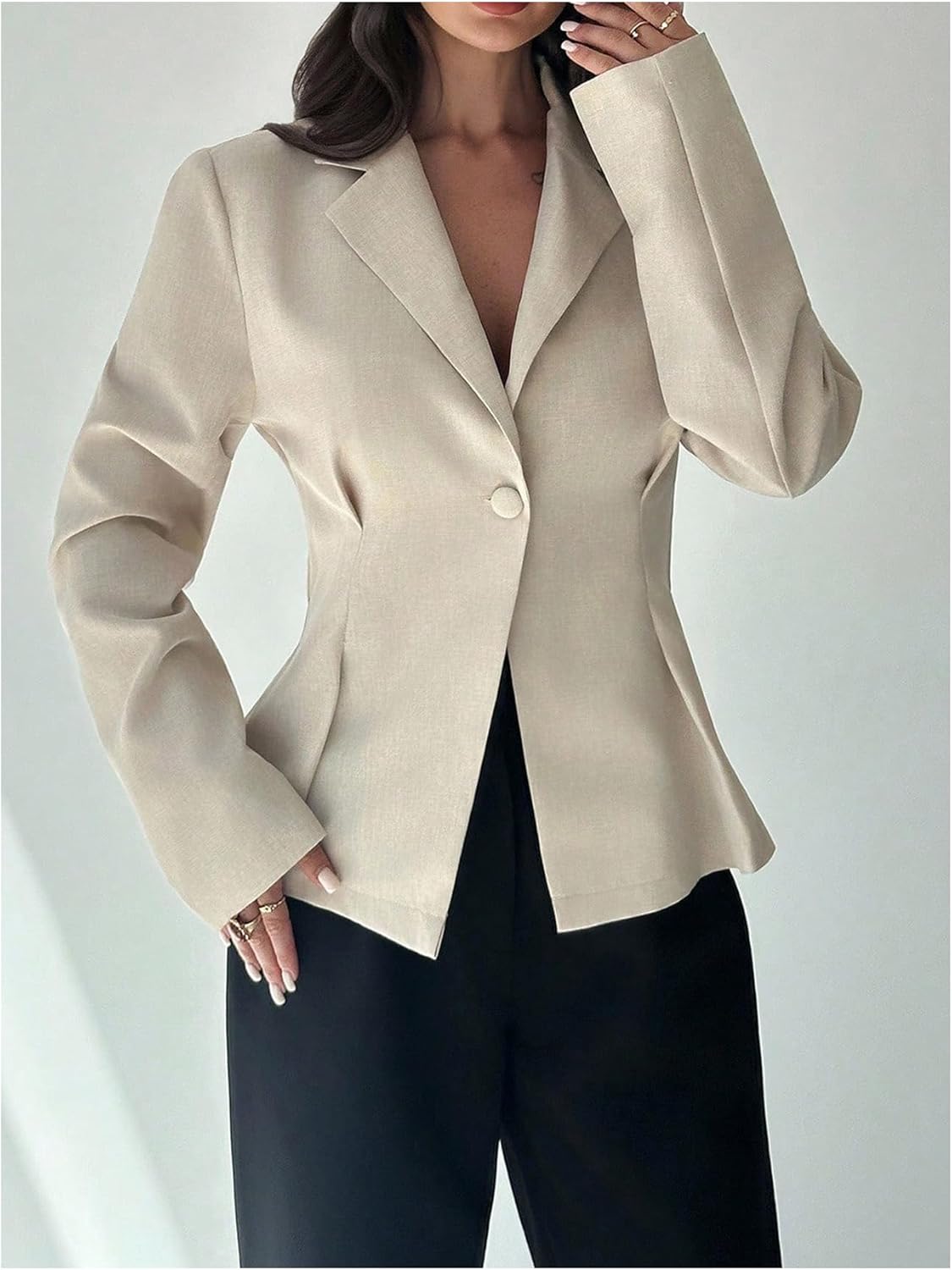 GORGLITTER Women's Fitted Blazers Cinched Waist Long Sleeve Business Casual Jacket Outerwear Office Work Outfits