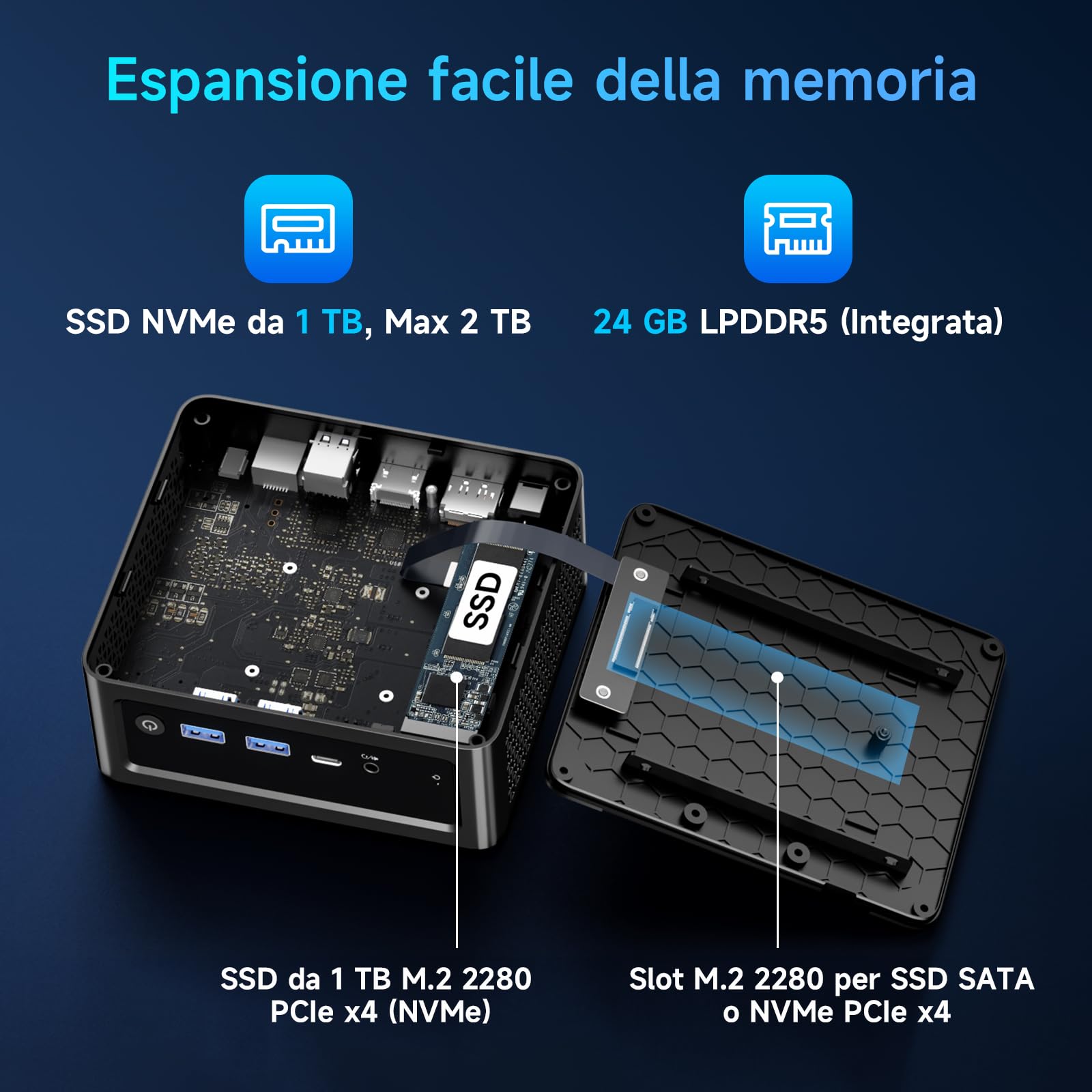 BMAX Mini PC B9Power, Intel Core i9 12900H, 24 GB LPDDR5, 1 TB NVMe SSD, 14 Core/20 Thread Desktop PC, HDMI 2.1/USB-C/DP 1.4a, RJ45 LAN, 4 porte USB, Wi-Fi 6 Gaming PC