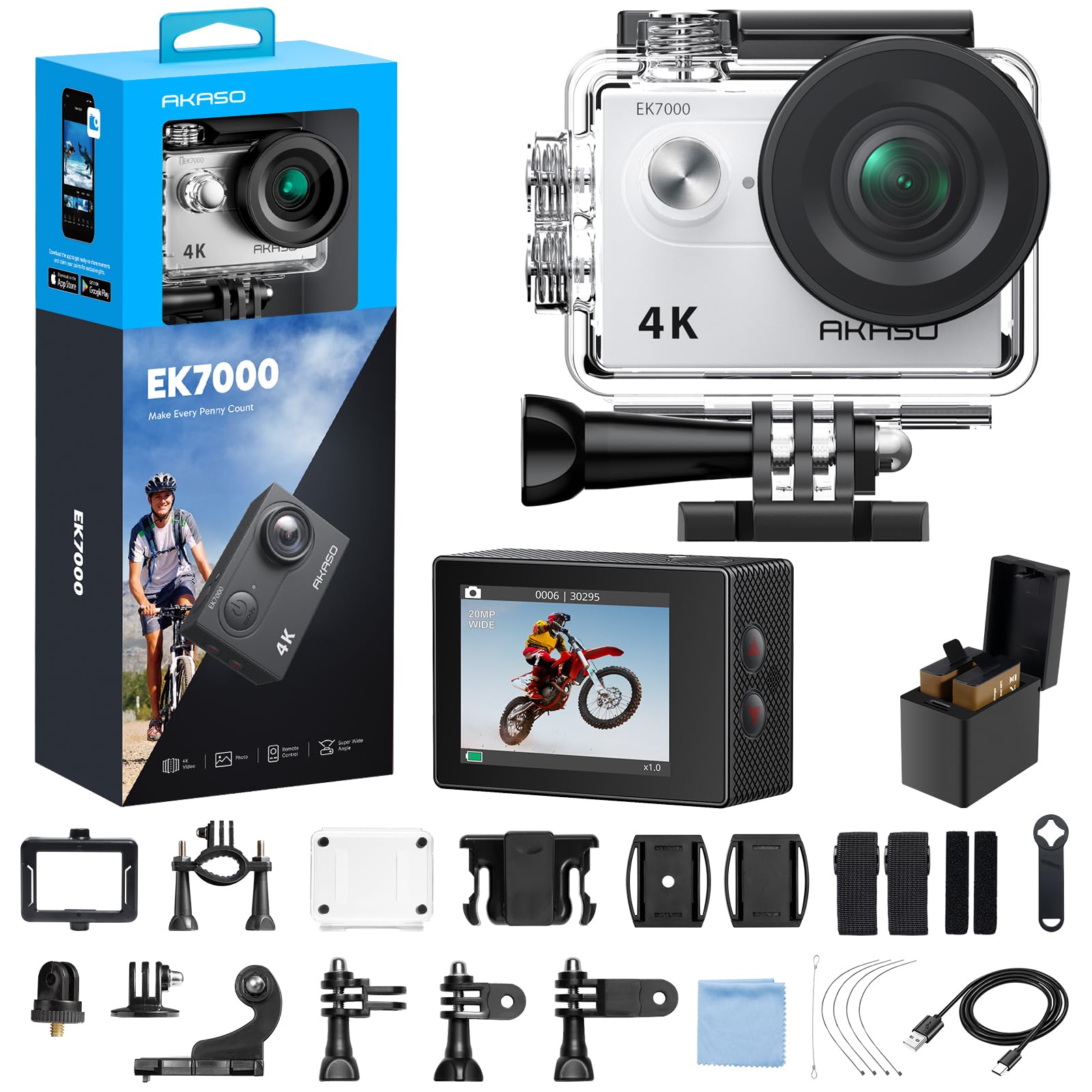 4k wifi アクションカメラ　防水カメラ　撮影用 Amazon | AKASO アクションカメラ EK7000 4K30FPS 20MP 水中カメラ