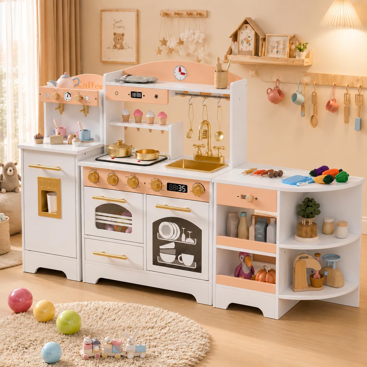 Amazon.com: Kids Wooden Play Kitchen Set, All-in-One Pretend